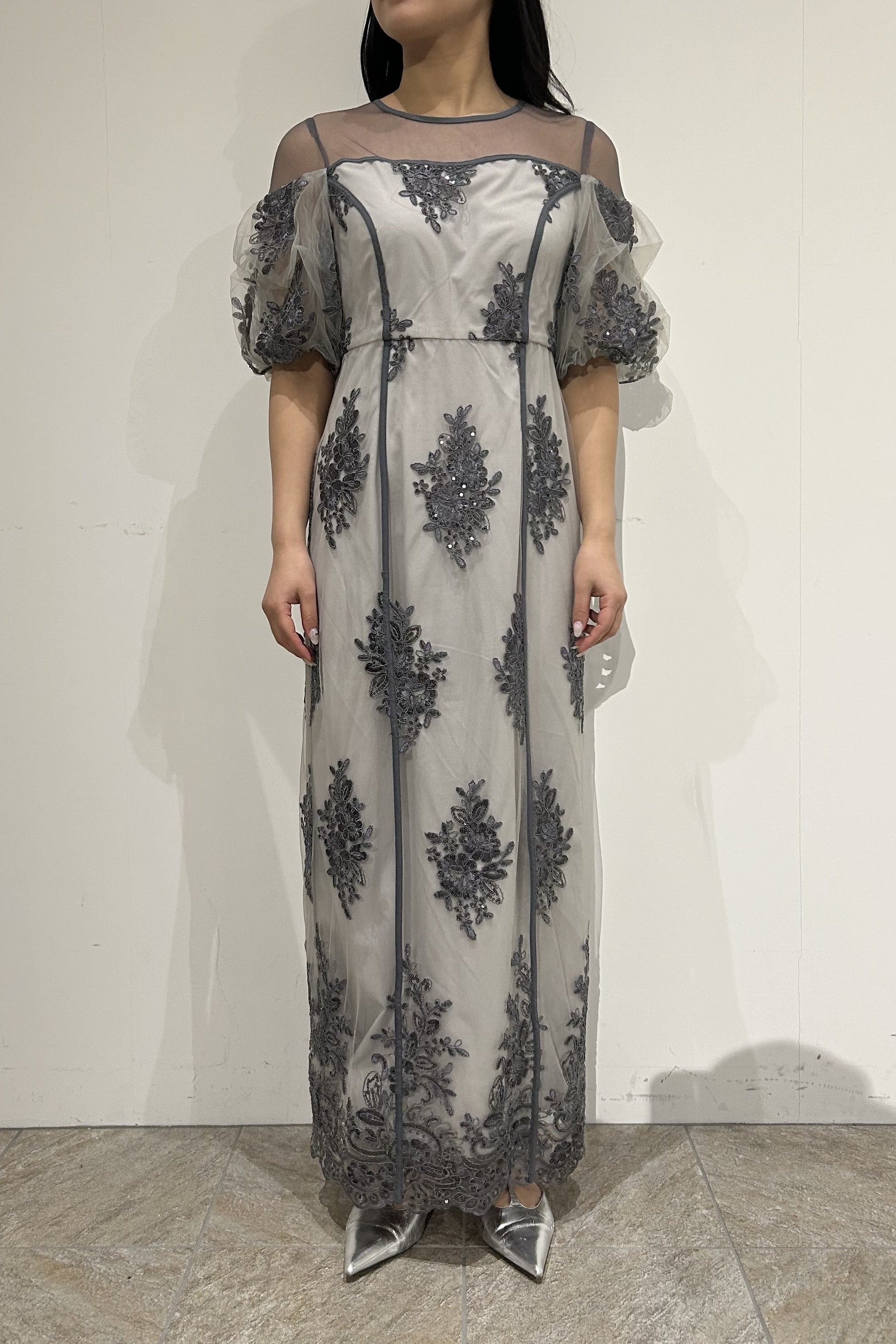 1044 Embroidered sheer dress