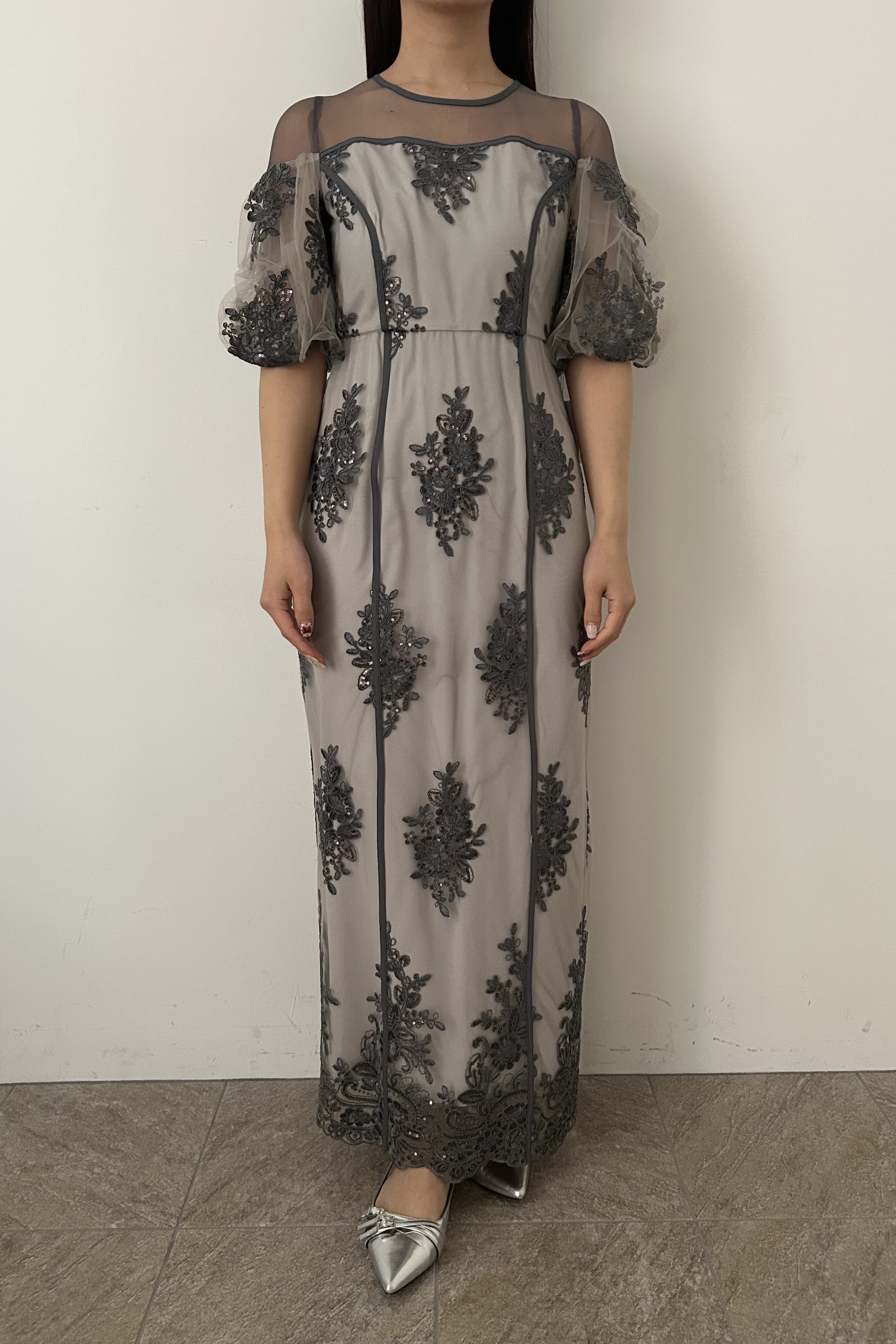 1044 Embroidered sheer dress