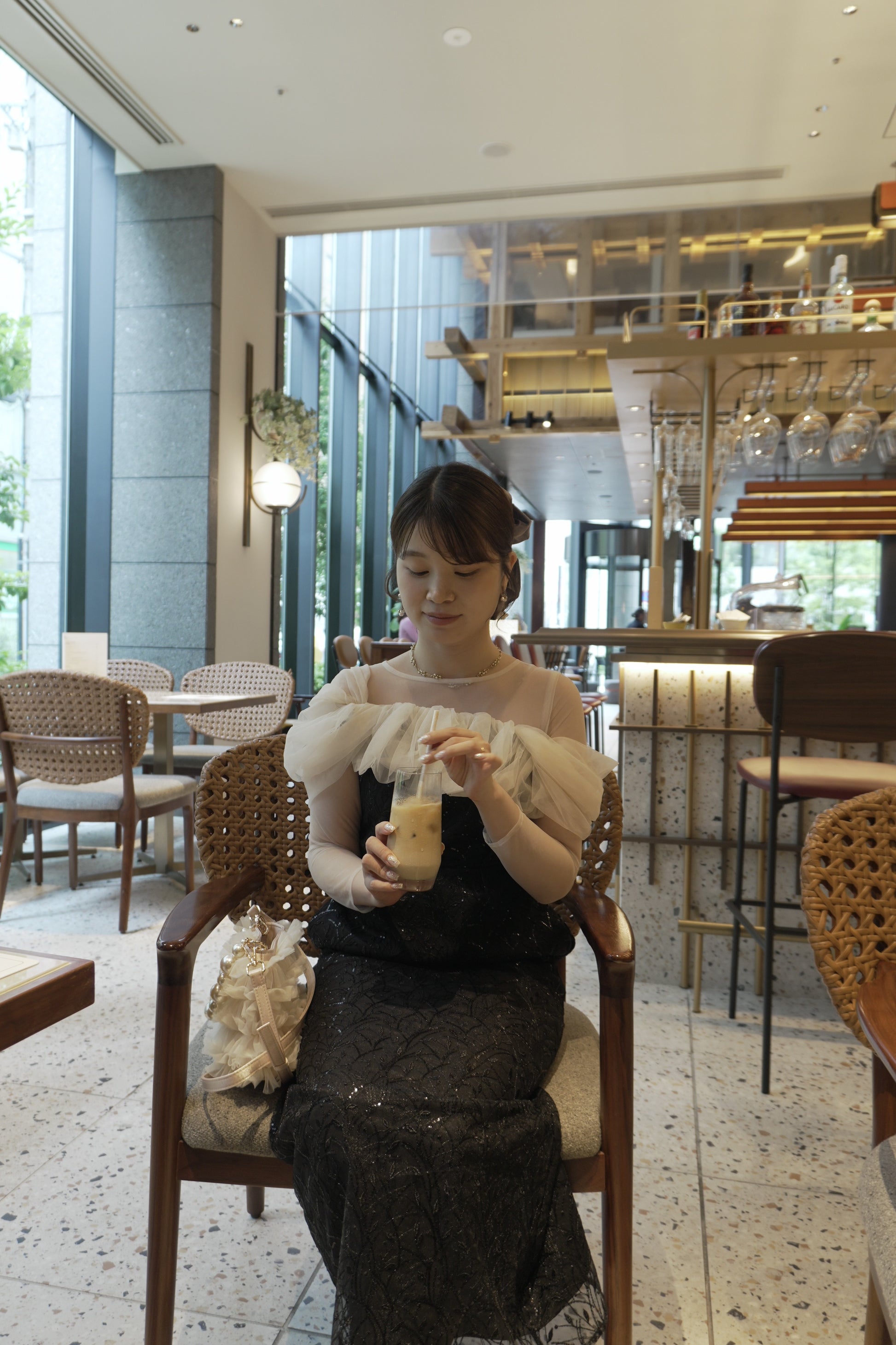 153cm/骨格ストレート　Sサイズ/ブラック×ベージュ着用