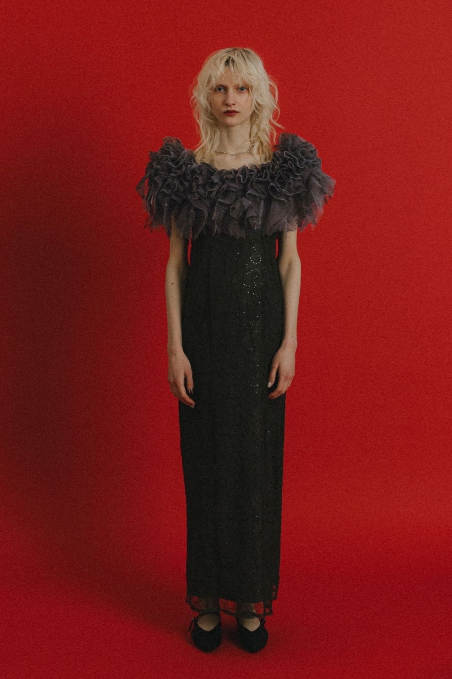 1087 Noir glitter off shoulder dress