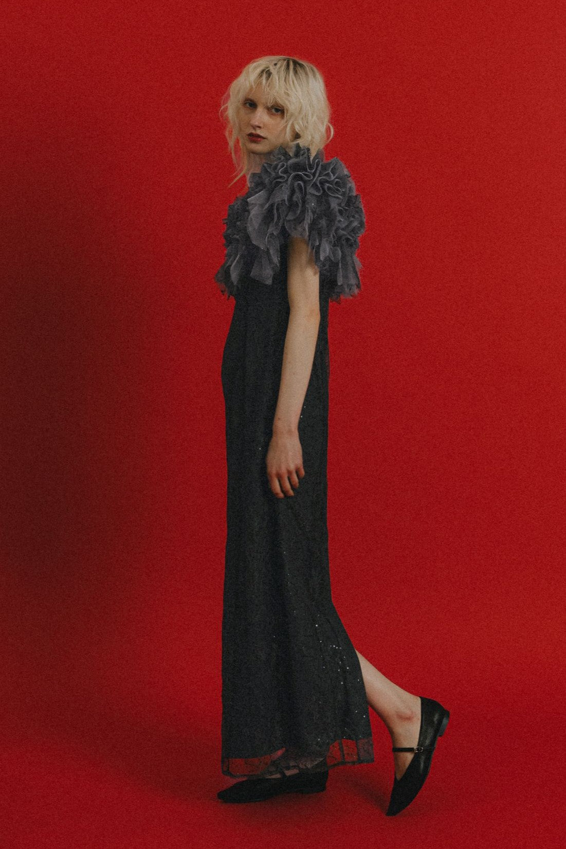 1087 Noir glitter off shoulder dress