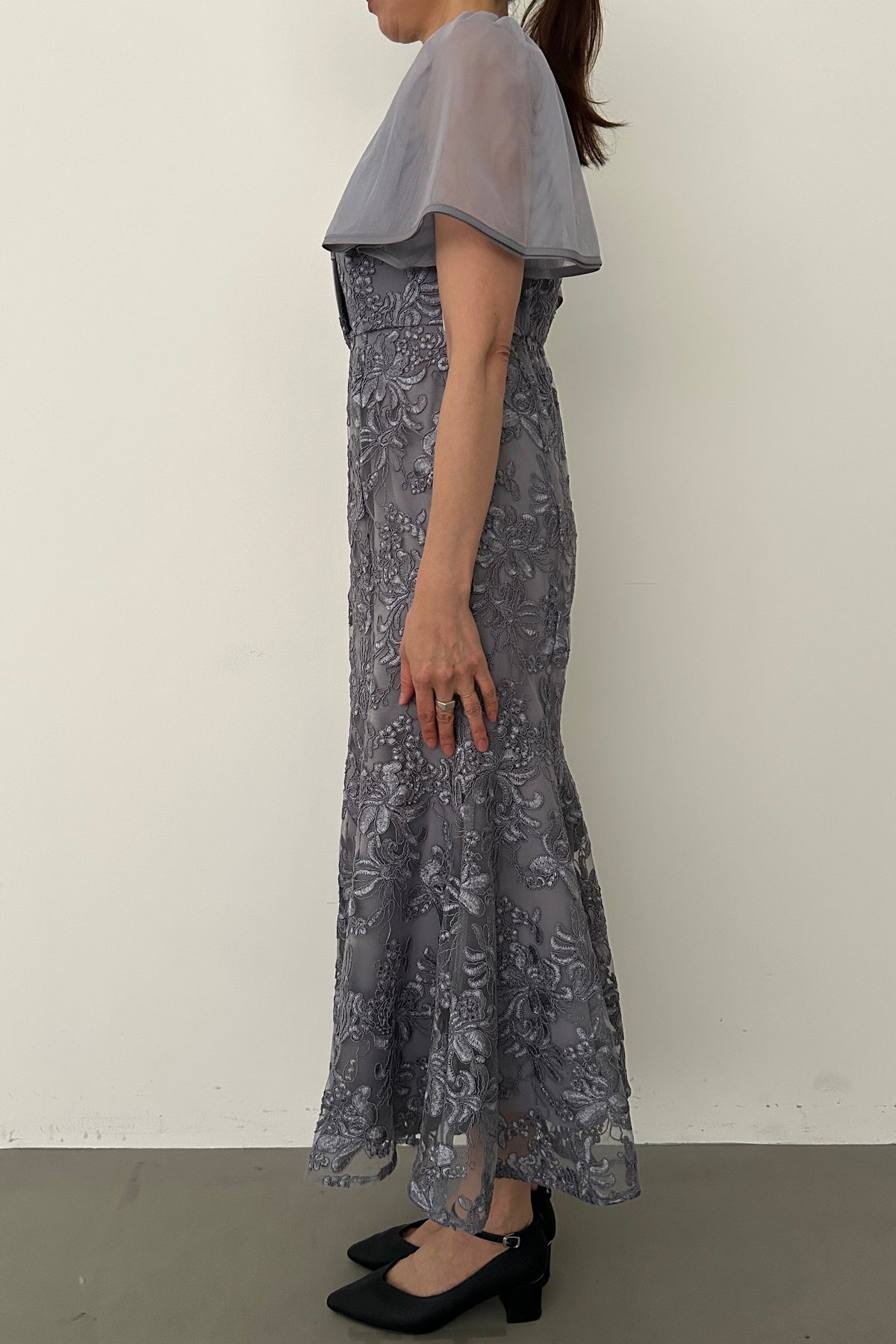model:164cm size:S color:グレイッシュブルー