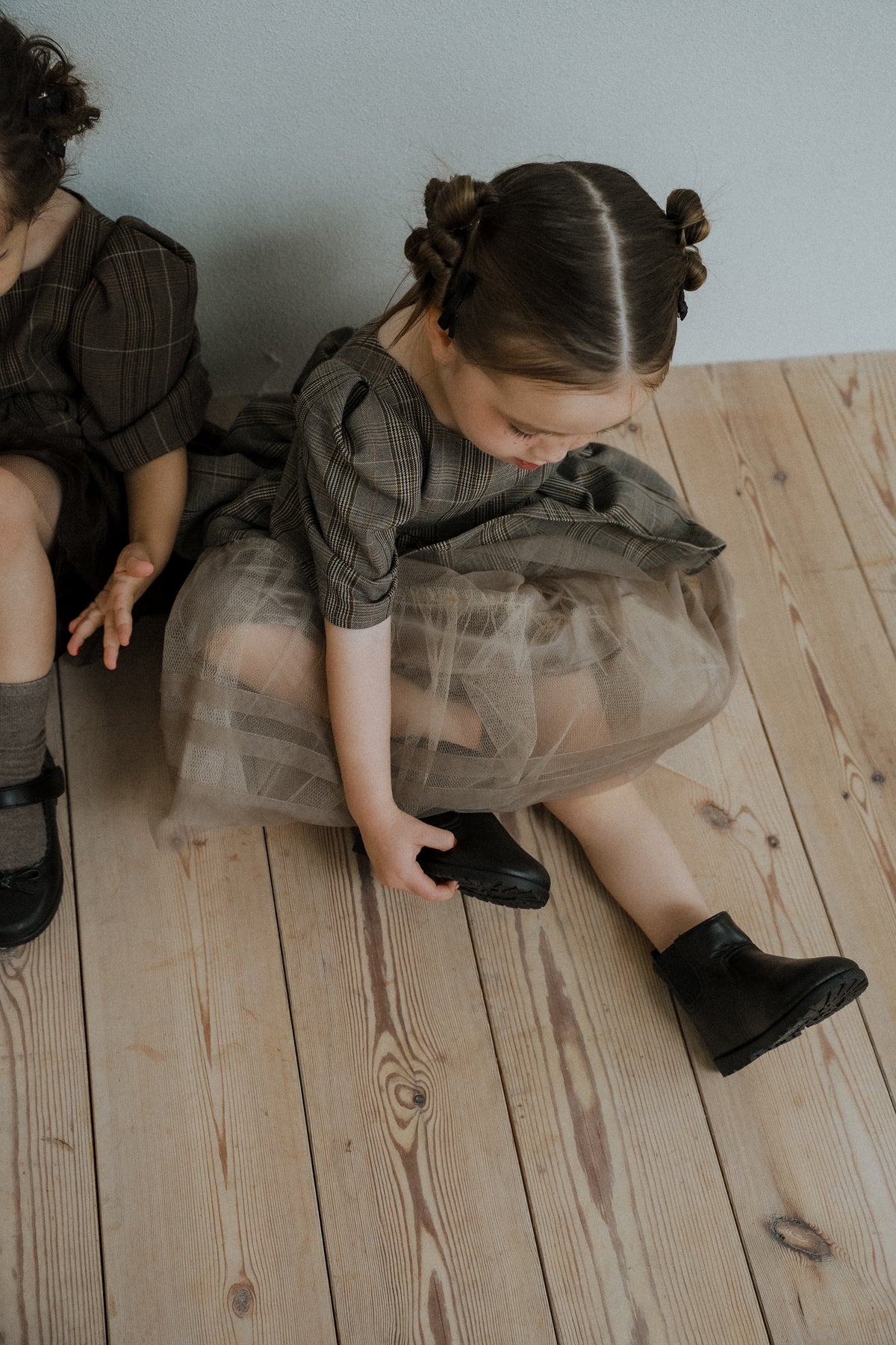 1157 Gren check tulle Dress kids