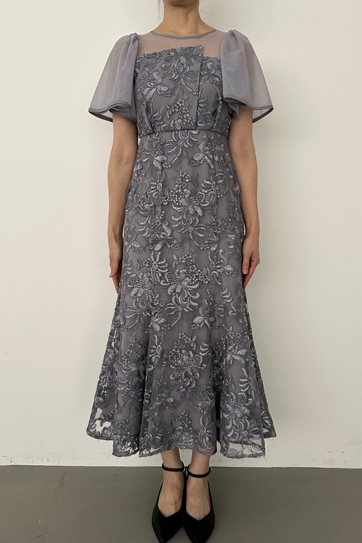 model:164cm size:S color:グレイッシュブルー