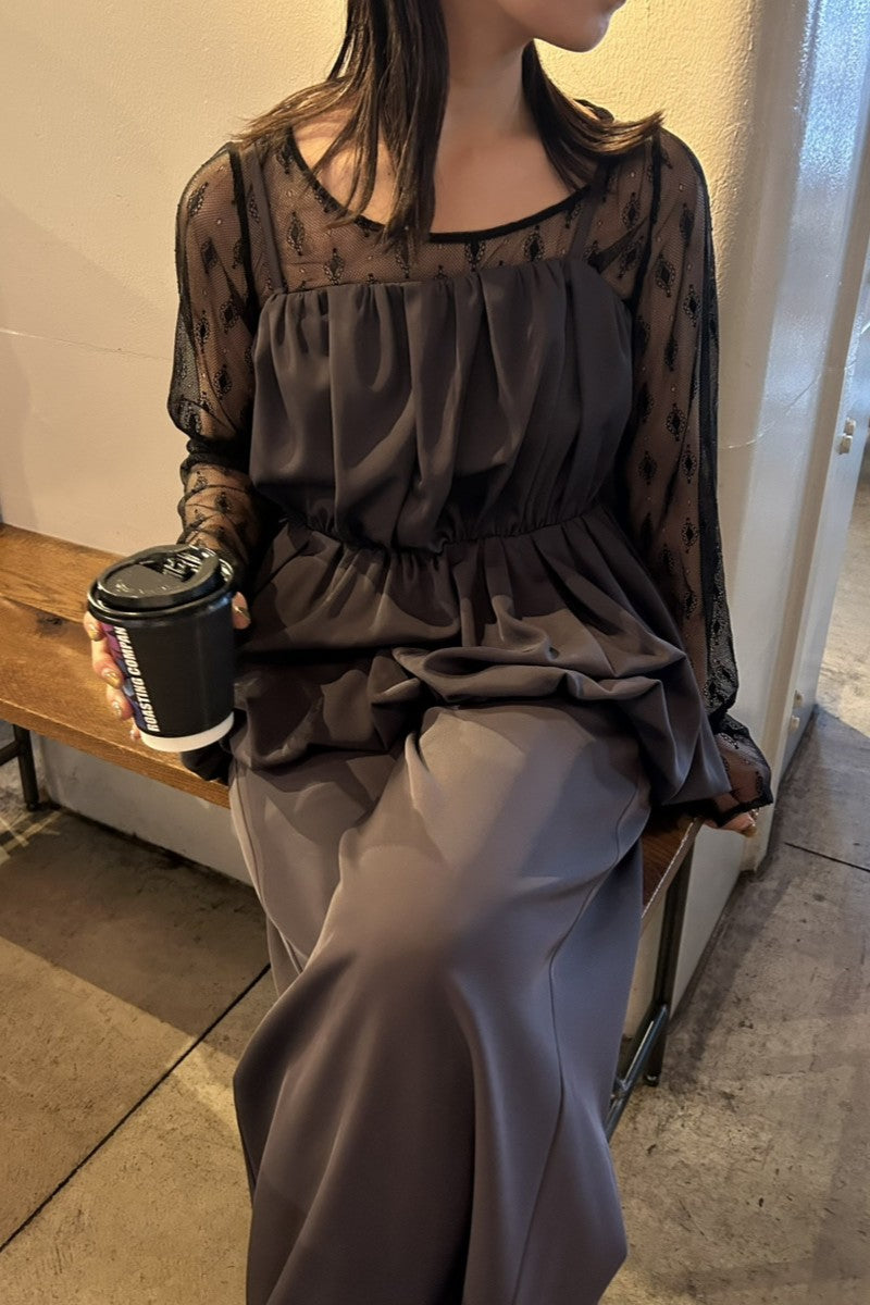 159cm/骨格ウェーブ　Lサイズ/チャコール着用