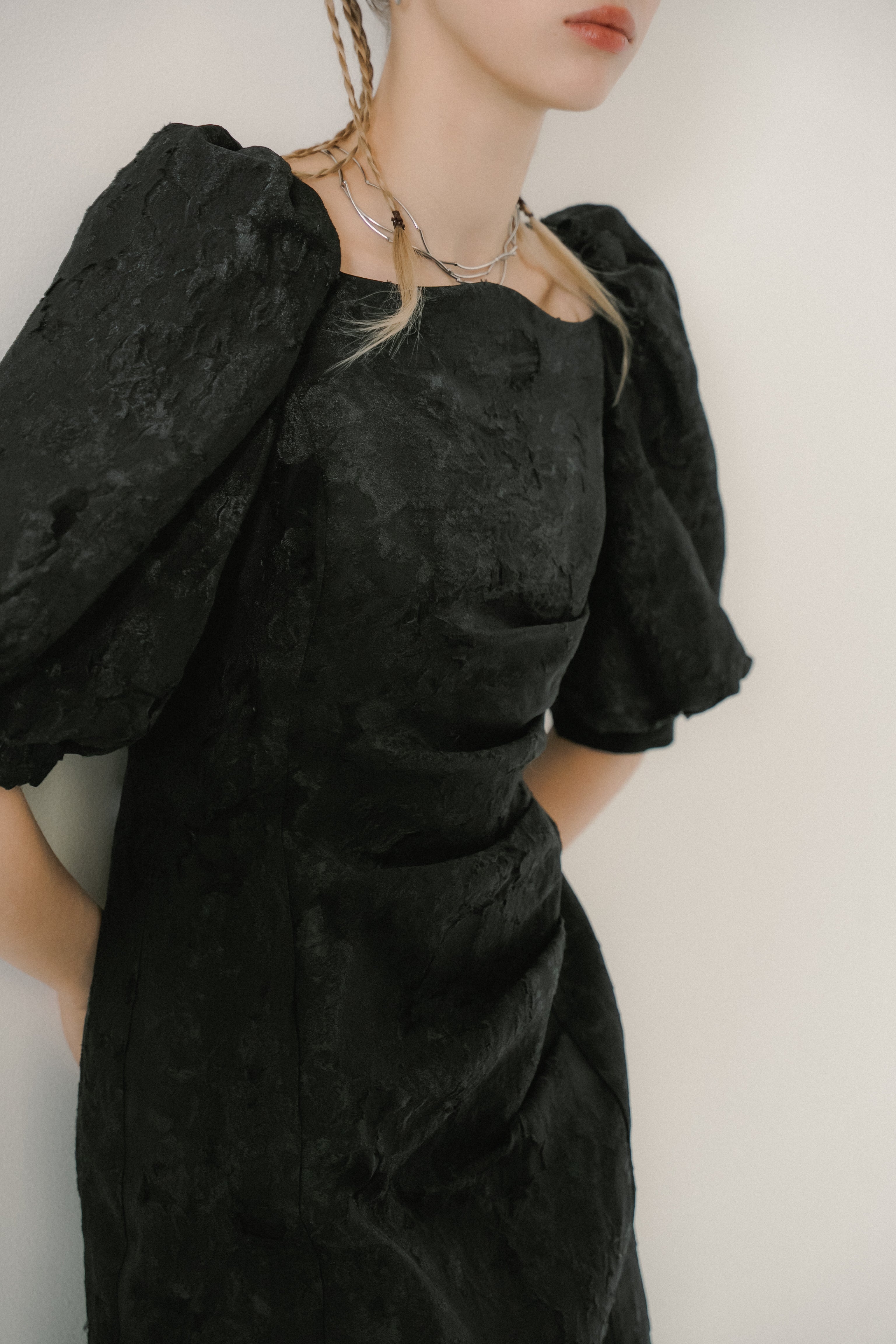 1071 Sheer Jacquard Organza Dress