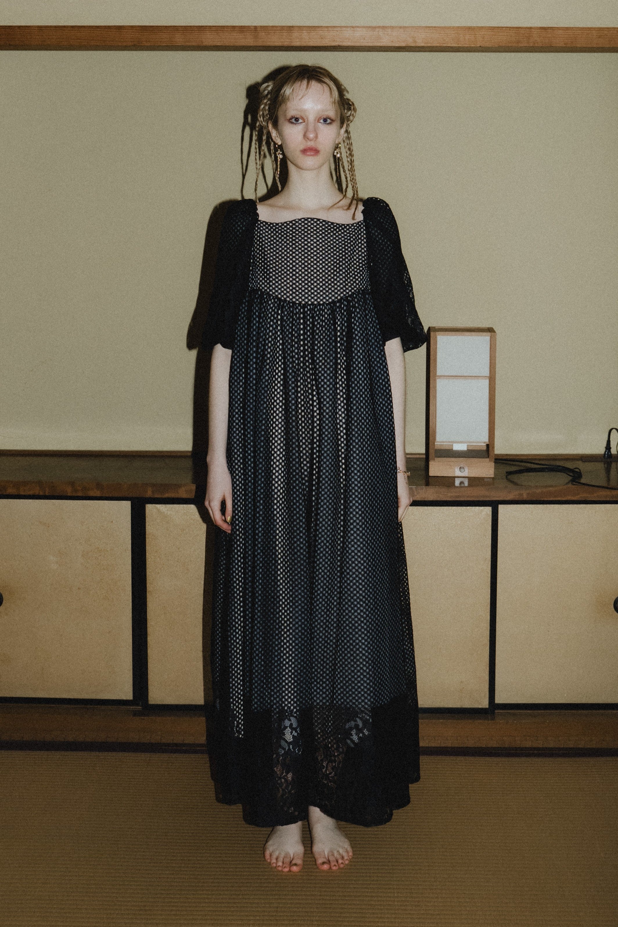 1114 Sheer Gingham Lace Dress