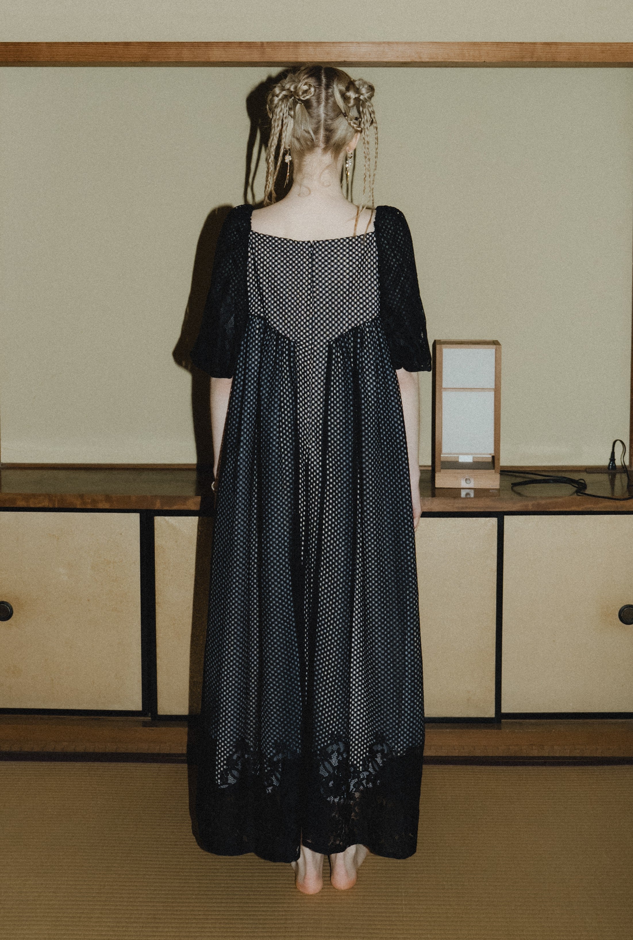 1114 Sheer Gingham Lace Dress