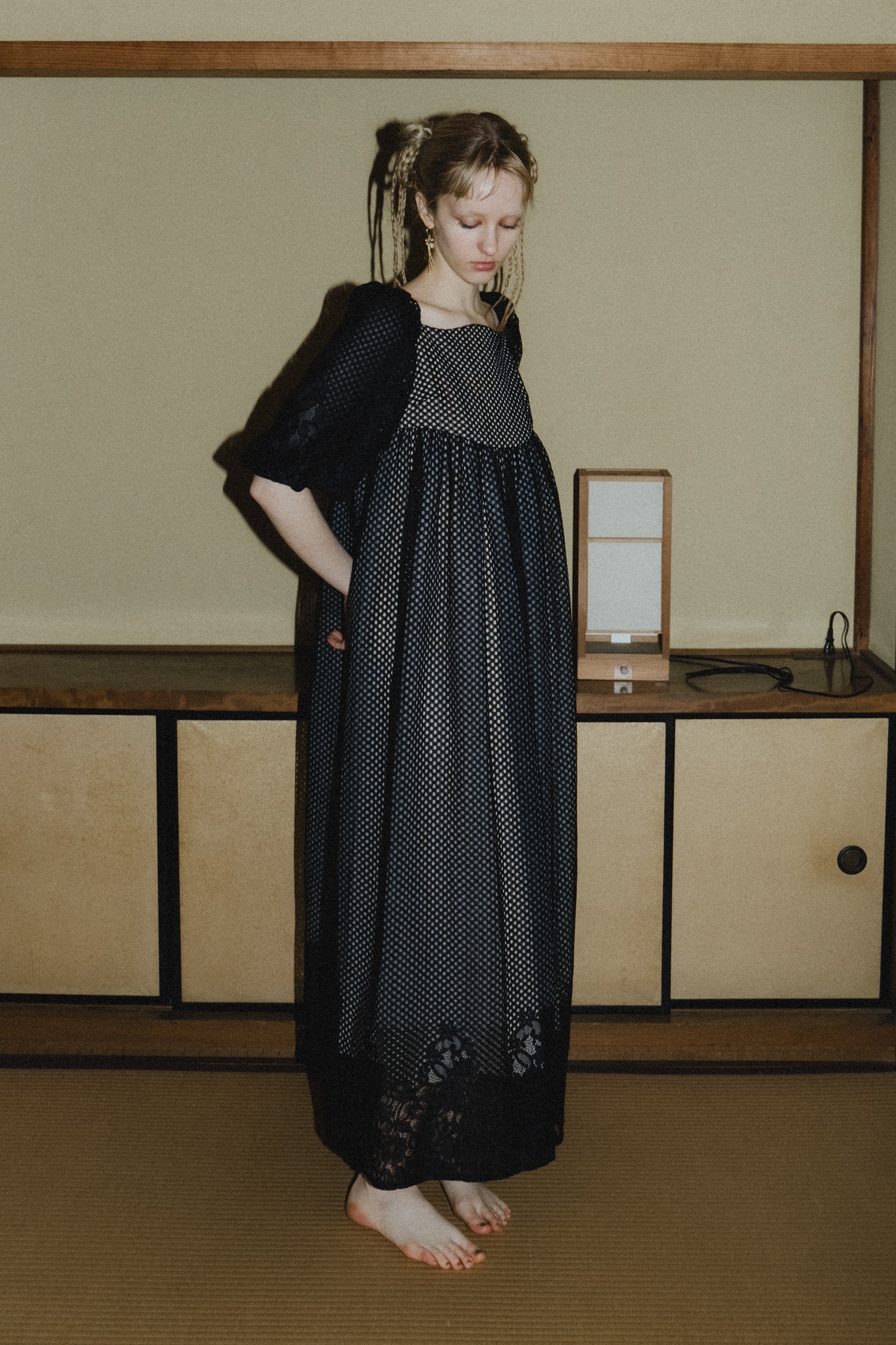 1114 Sheer Gingham Lace Dress