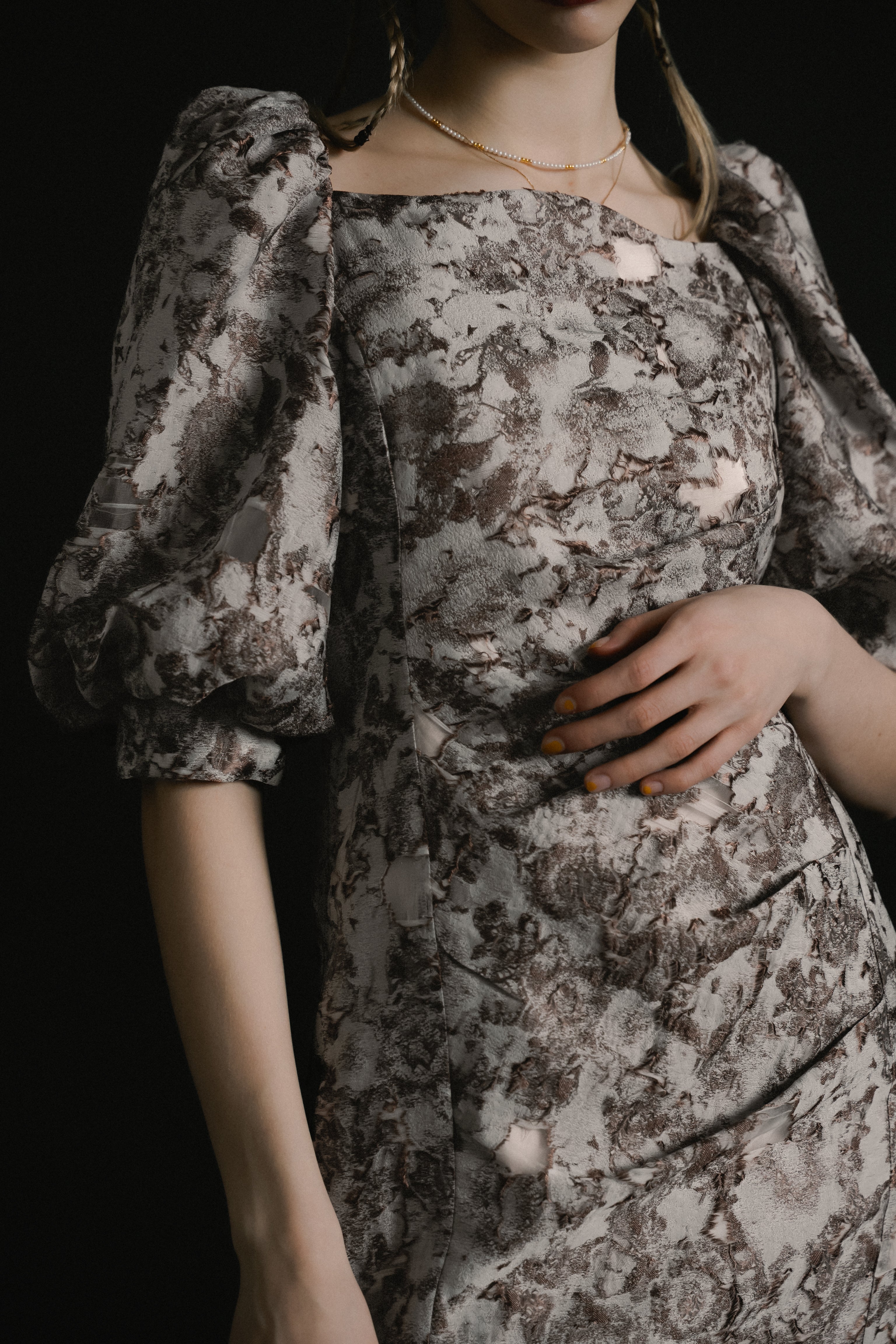 1071 Sheer Jacquard Organza Dress