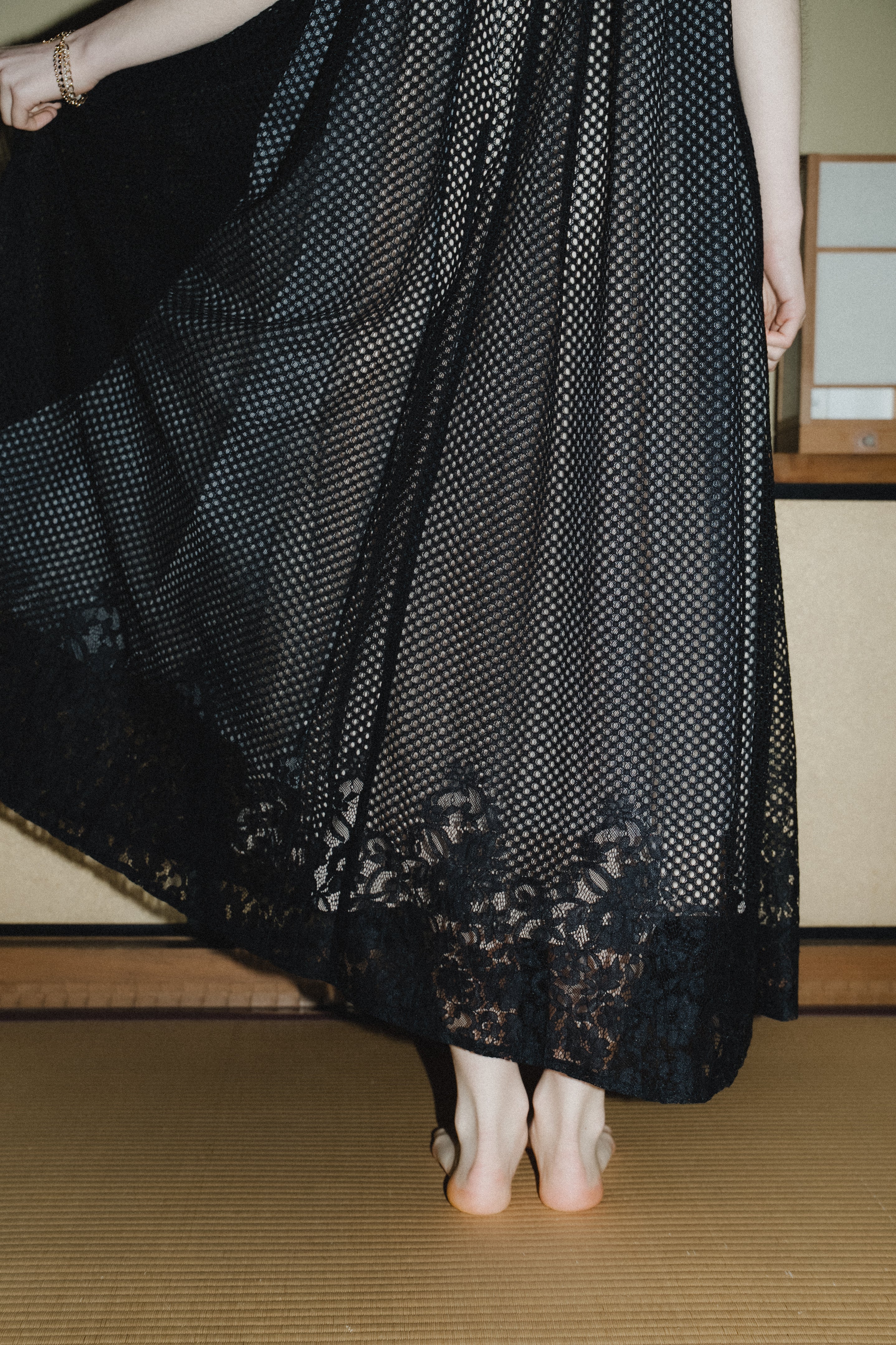 1114 Sheer Gingham Lace Dress