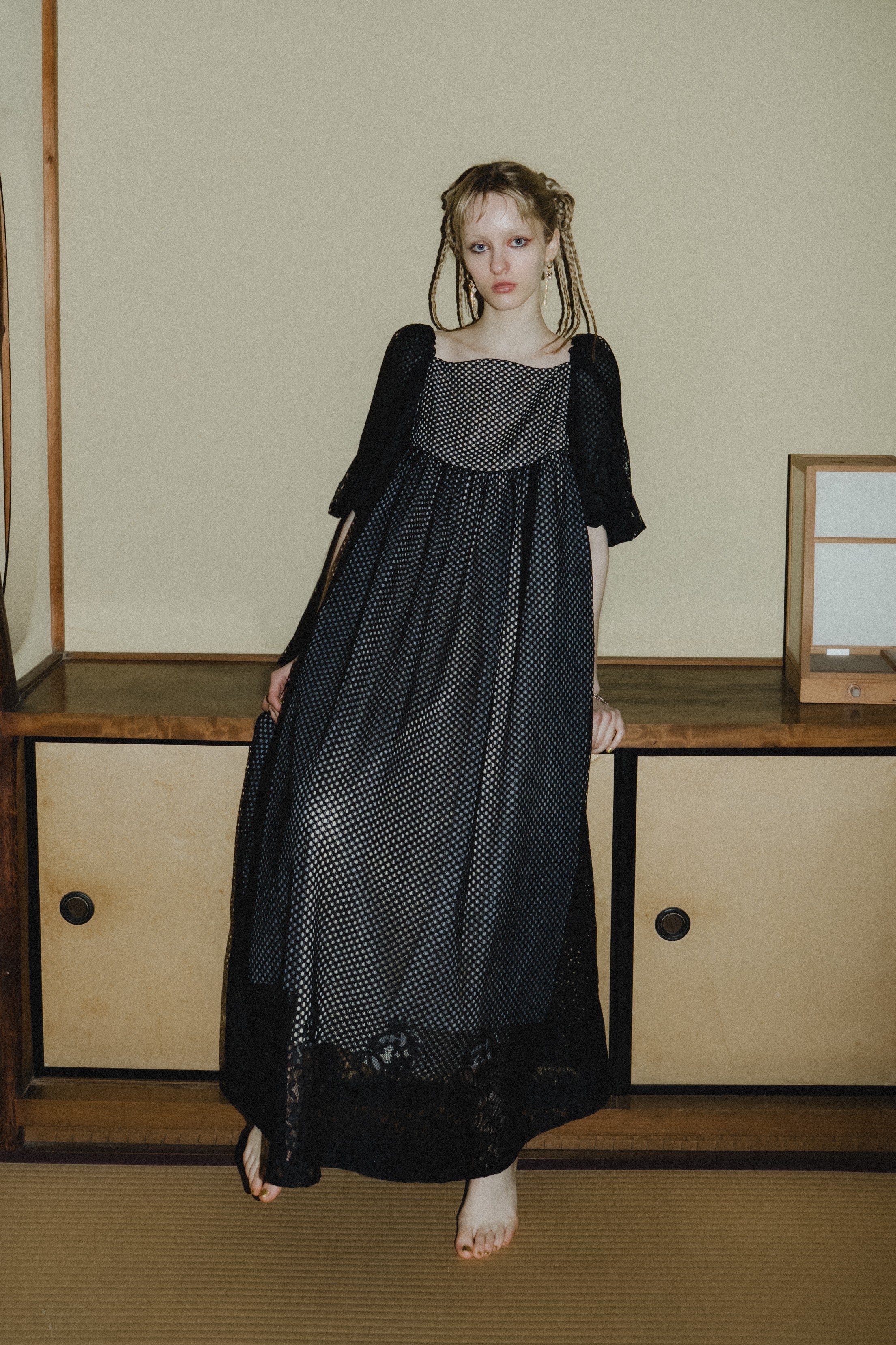 1114 Sheer Gingham Lace Dress