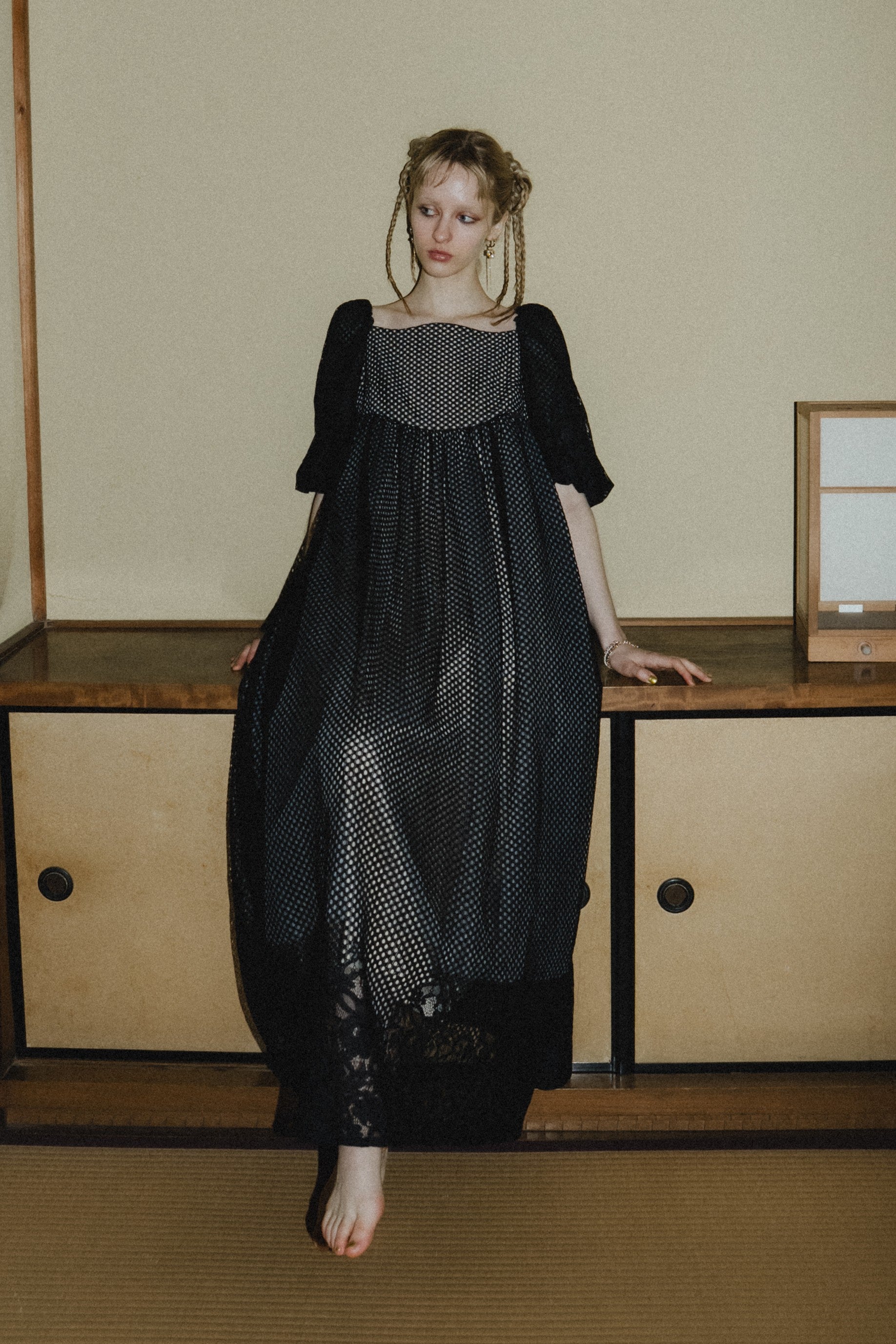1114 Sheer Gingham Lace Dress
