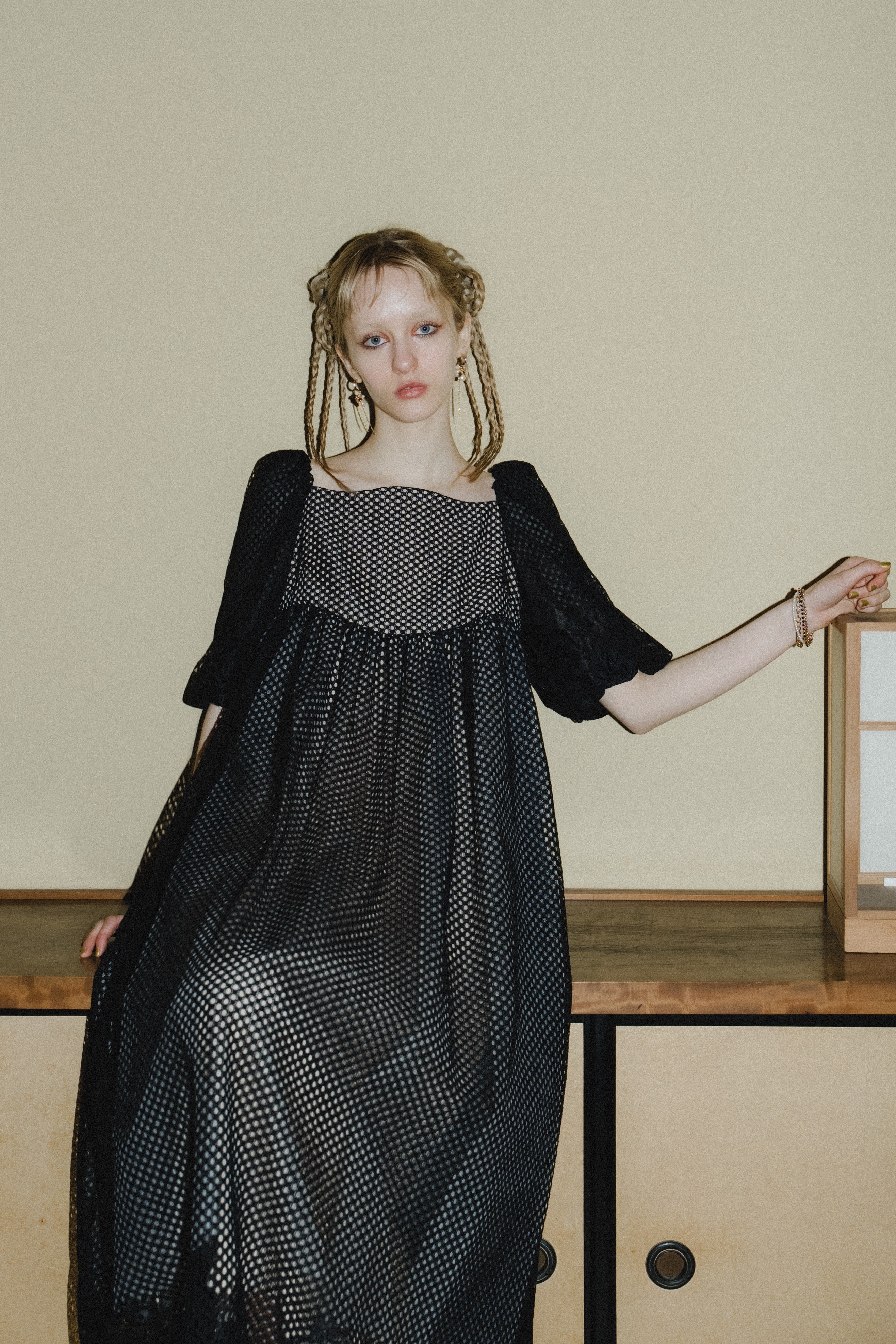 1114 Sheer Gingham Lace Dress