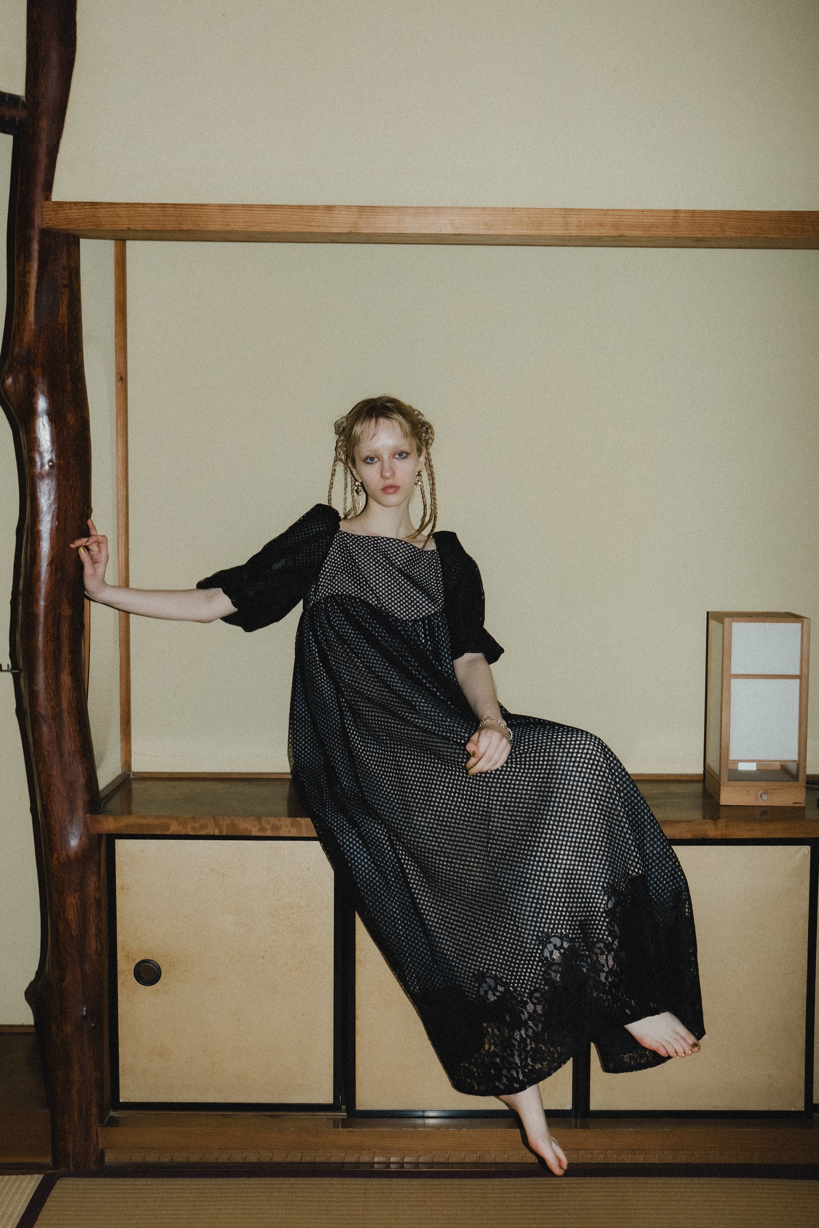 1114 Sheer Gingham Lace Dress