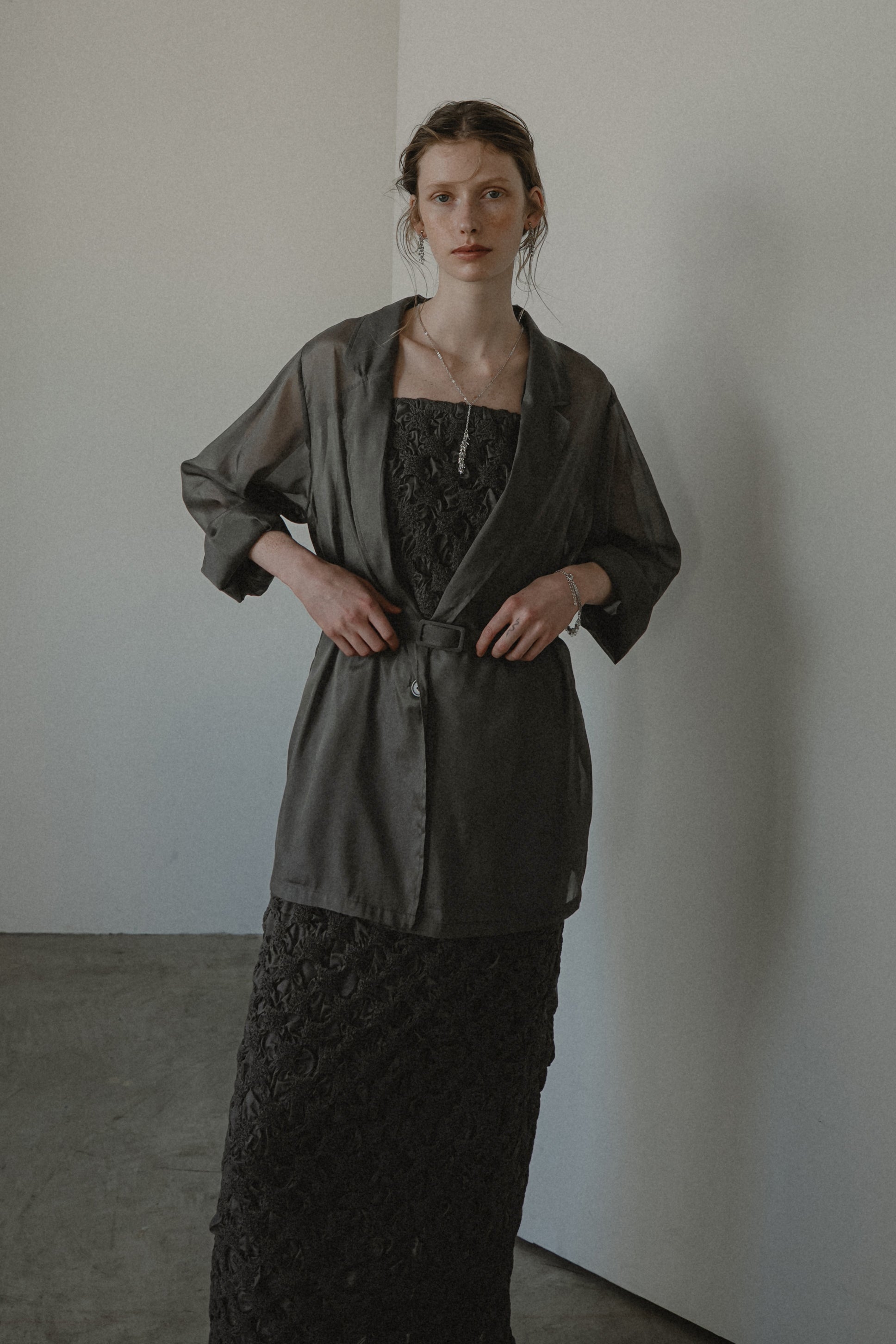 1019 Shirred layered dress set