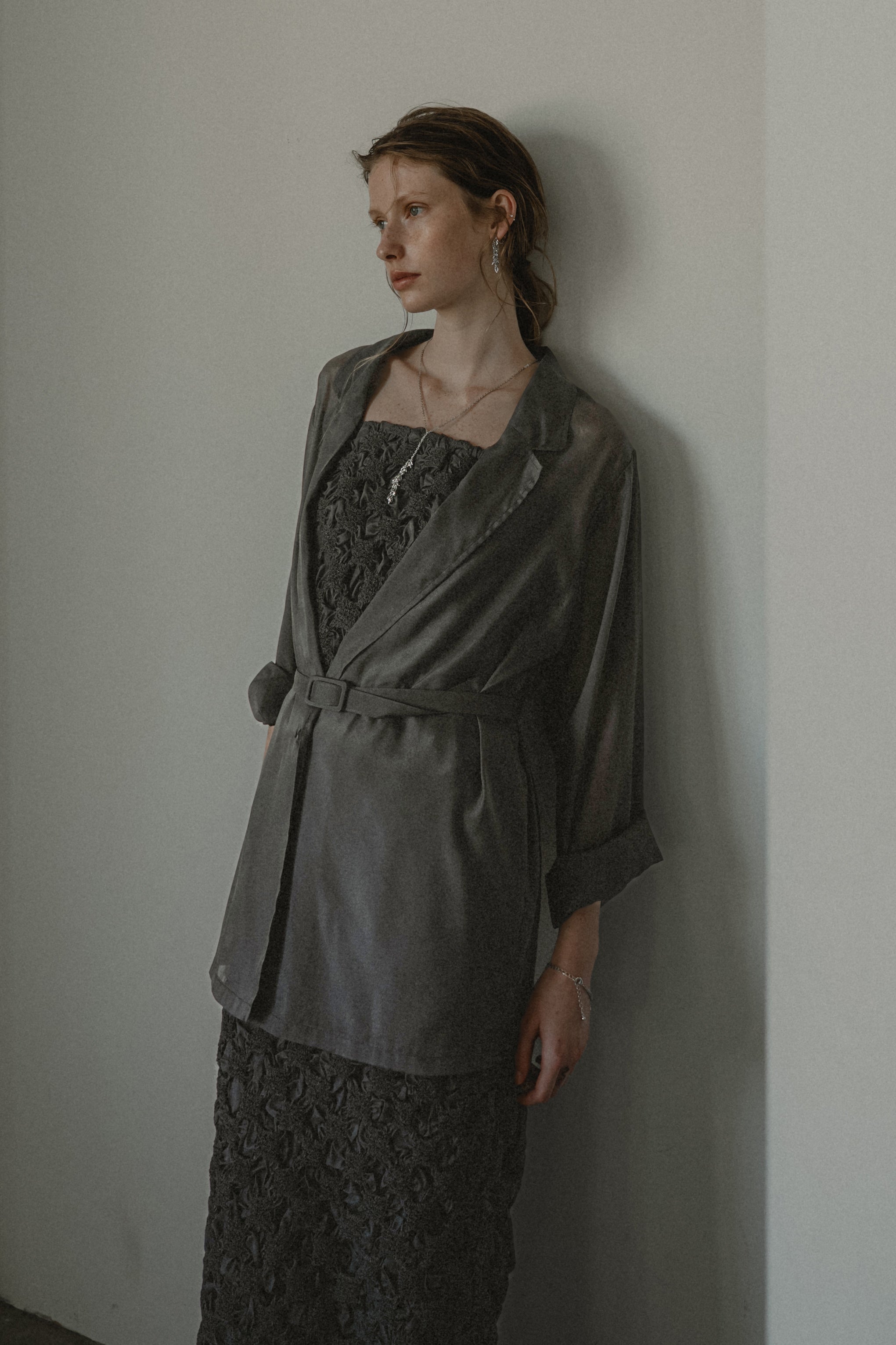 1019 Shirred layered dress set