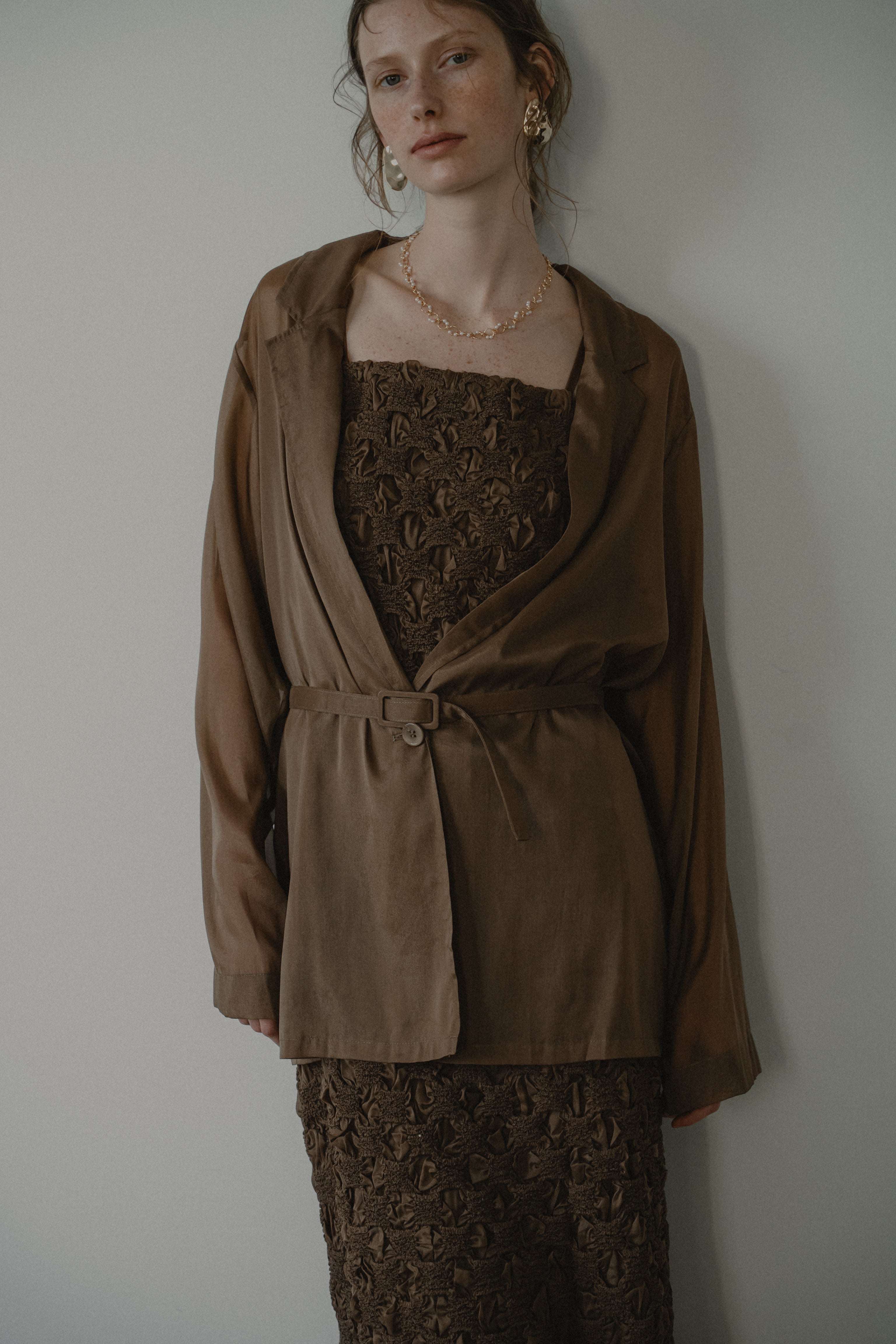 1019 Shirred layered dress set