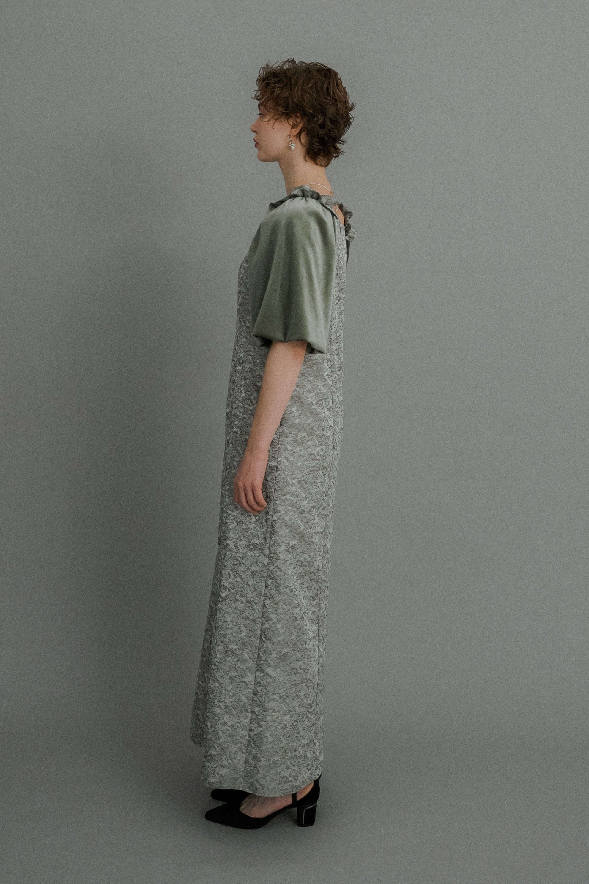 1047 Puff-sleeve Jacquard Dress