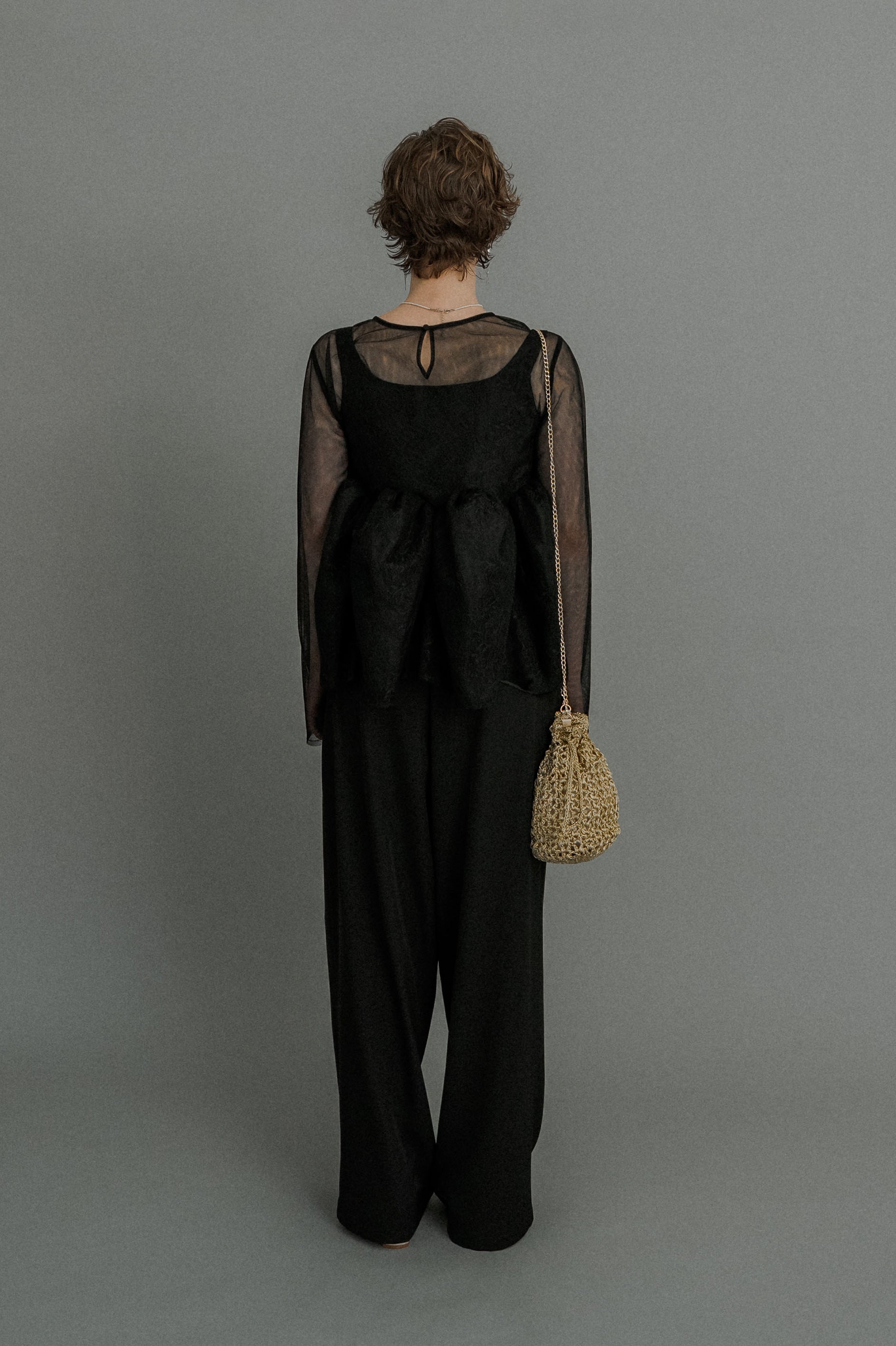 1039 Sheer Peplum Overlay Top＆Pants