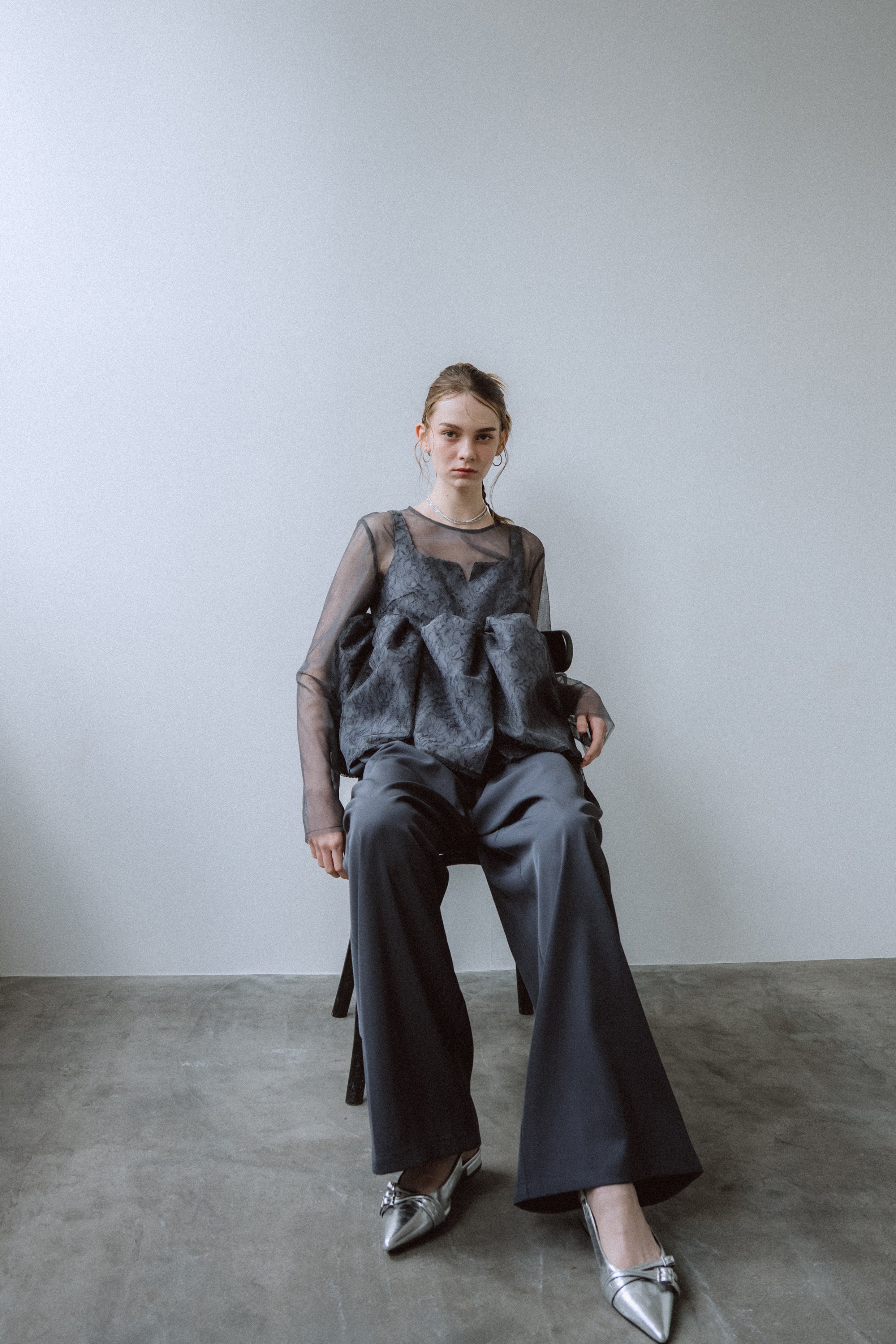 et.UNiVER Sheer Peplum Overlay Top＆Pants et.UNiVER │1039 Sheer Peplum Overlay Top＆Pants – et.UNiVER