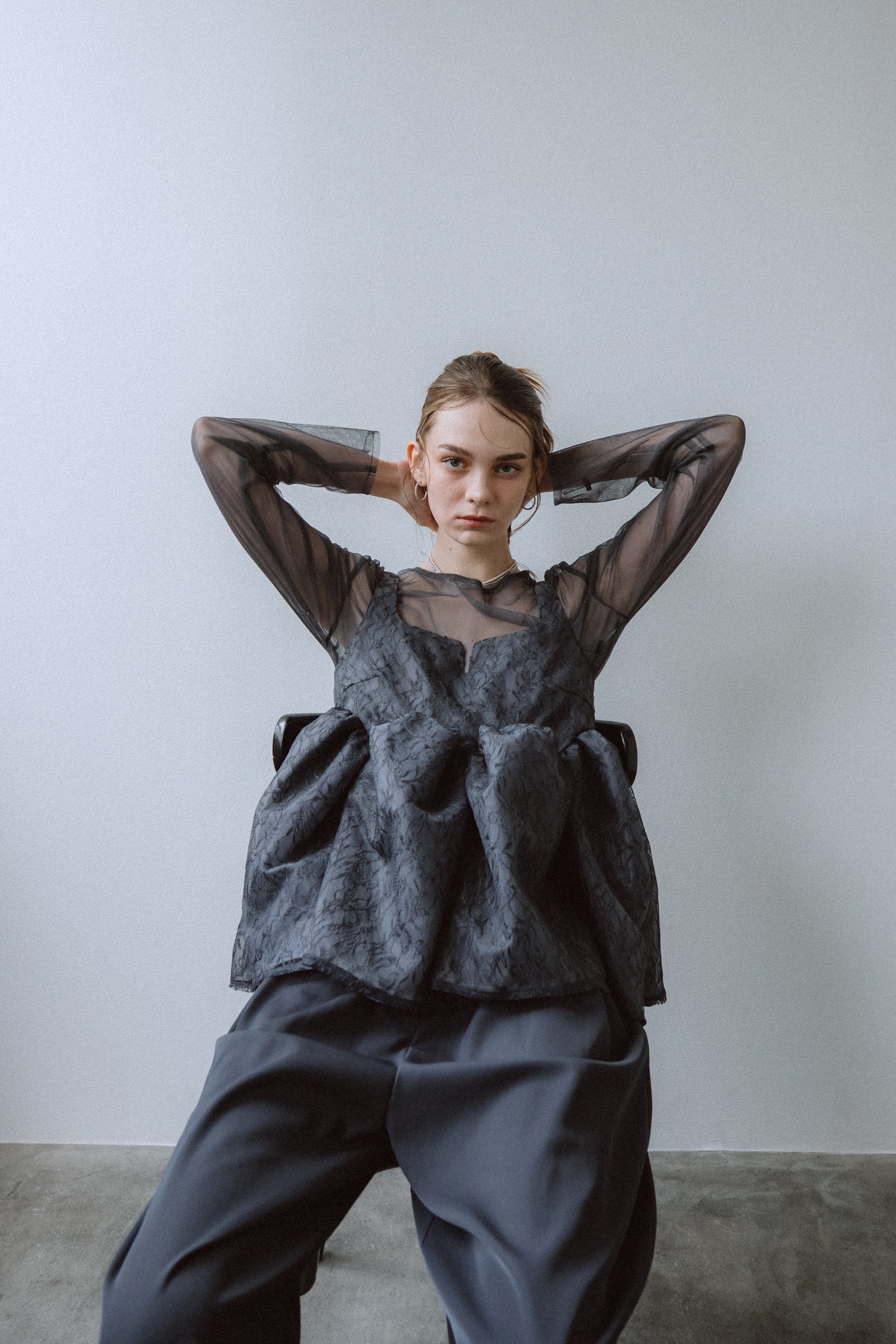 et.UNiVER │1039 Sheer Peplum Overlay Top＆Pants – et.UNiVER