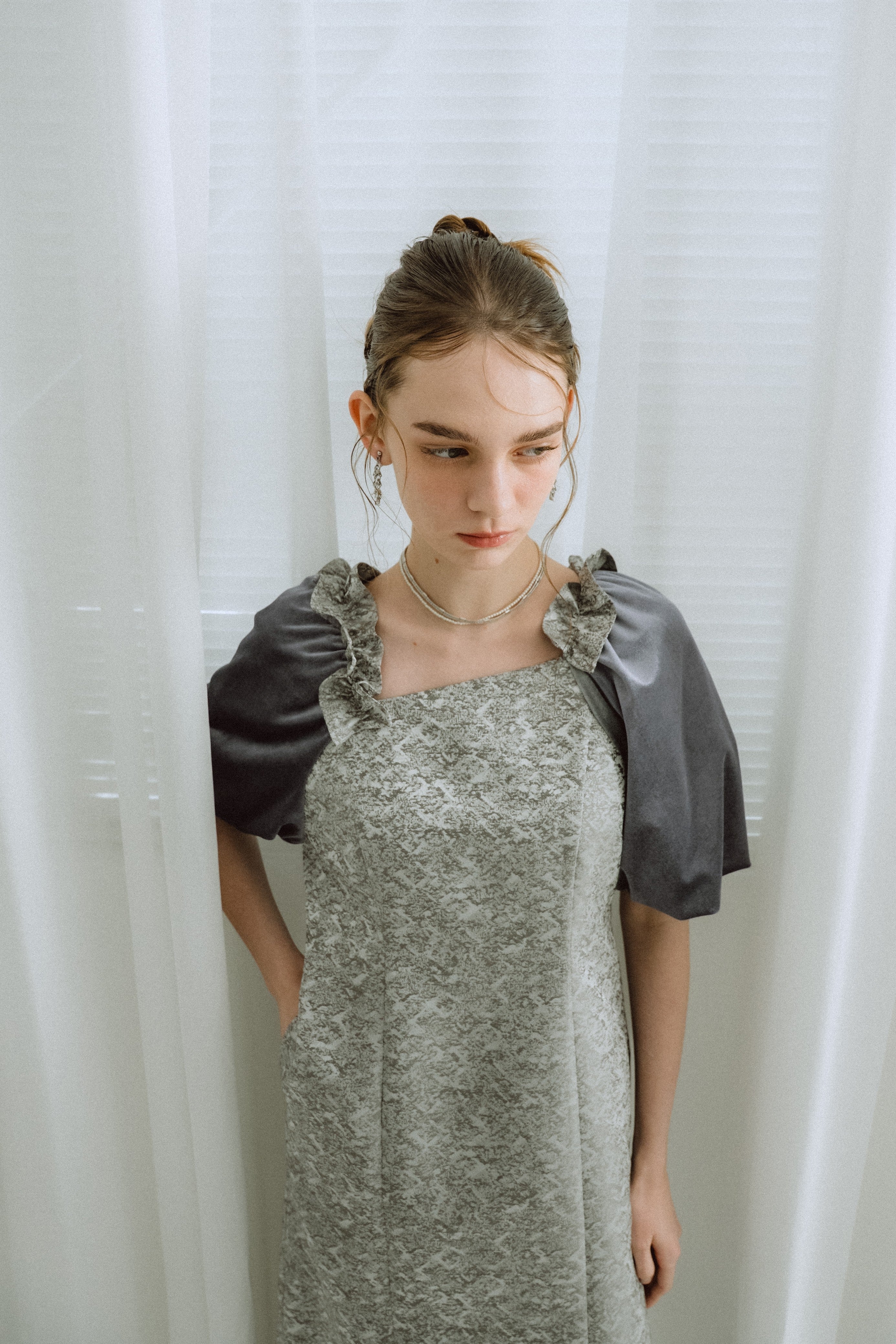スーツ・フォーマル・ドレス et.UNiVER Puff-sleeve Jacquard Dress et.UNiVER │ 1047 Puff-sleeve Jacquard Dress – et.UNiVER │ 公式