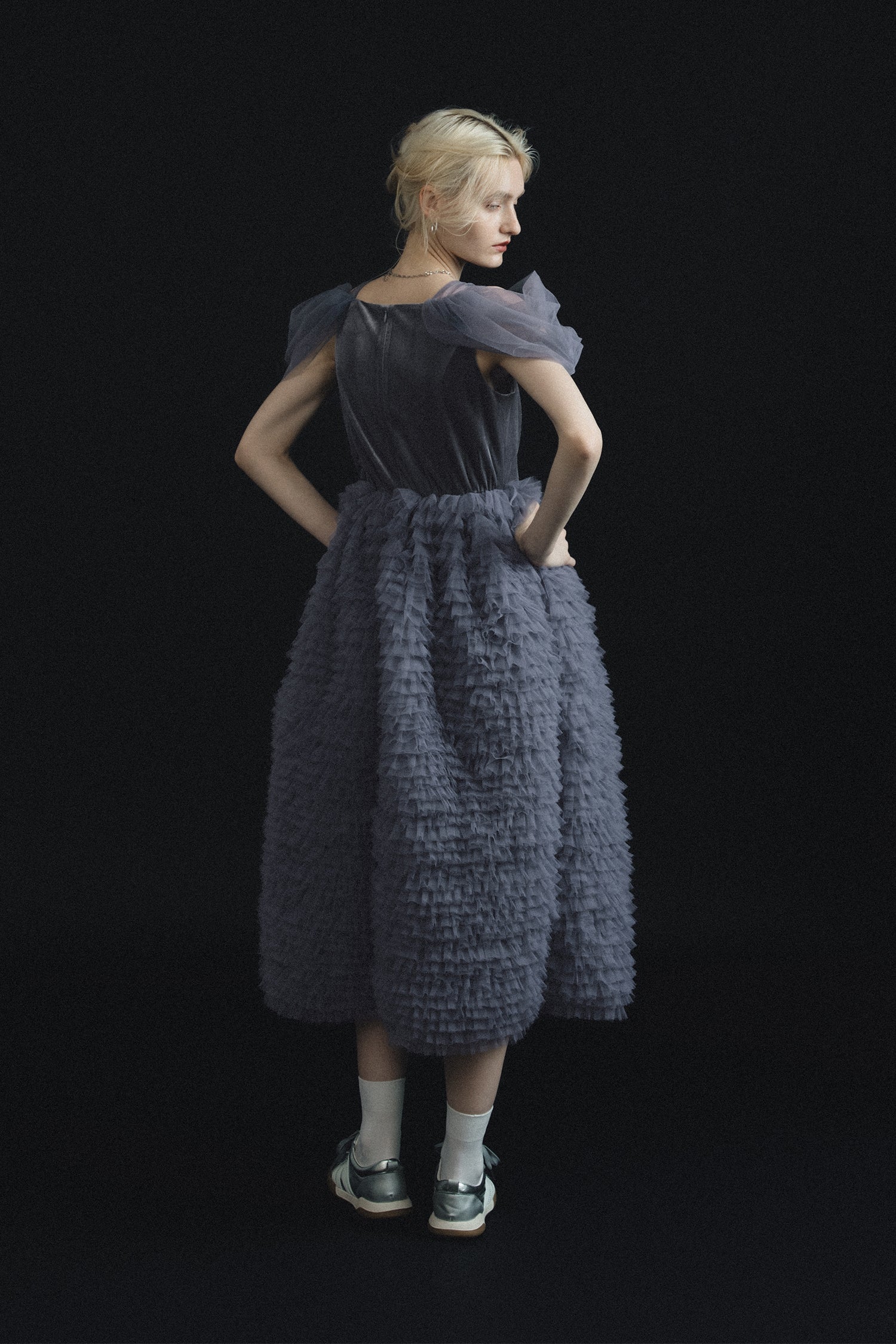 1137 Velour Ruffle Dress