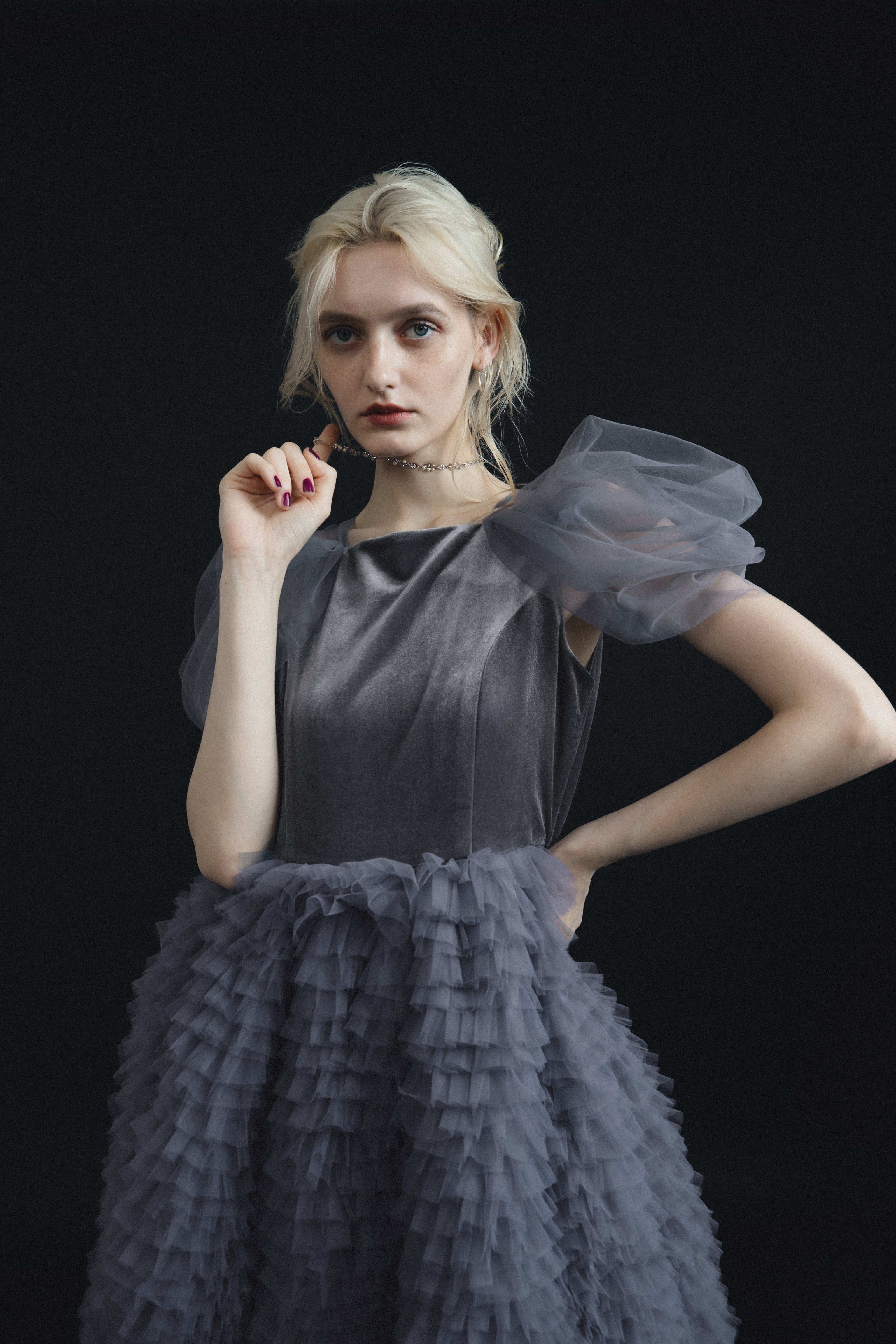 1137 Velour Ruffle Dress