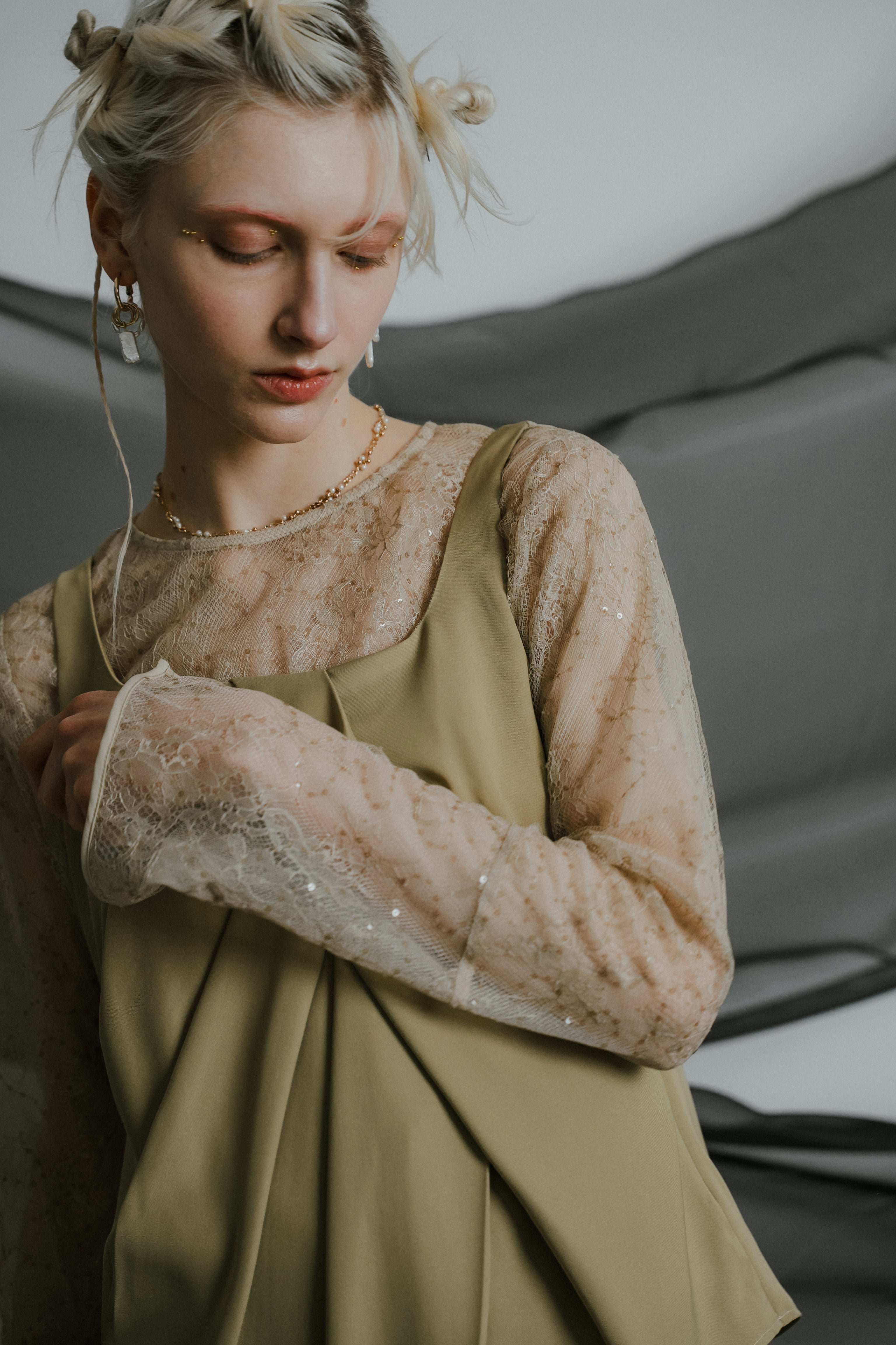 1084 Oblique cross top pants set