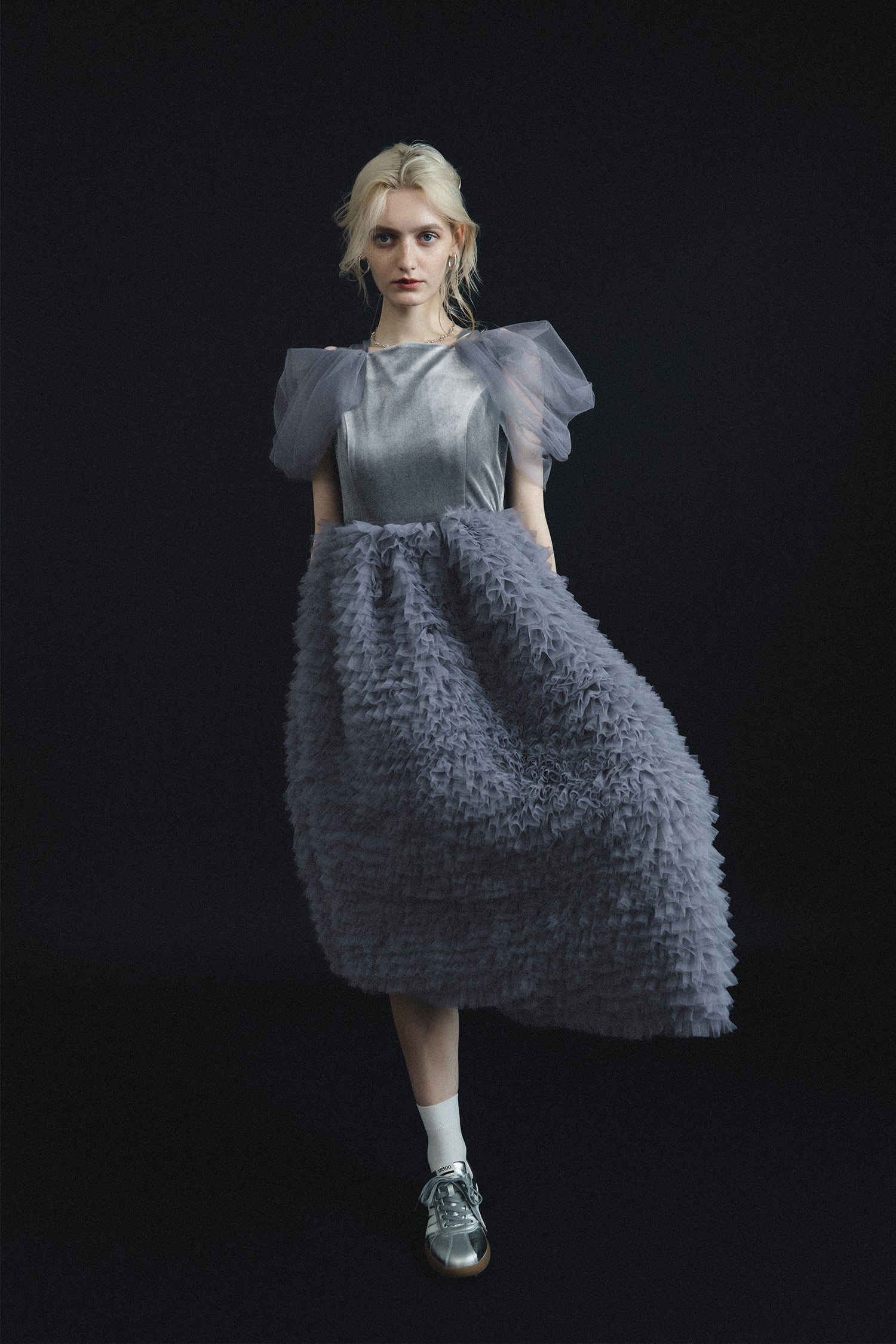 1137 Velour Ruffle Dress