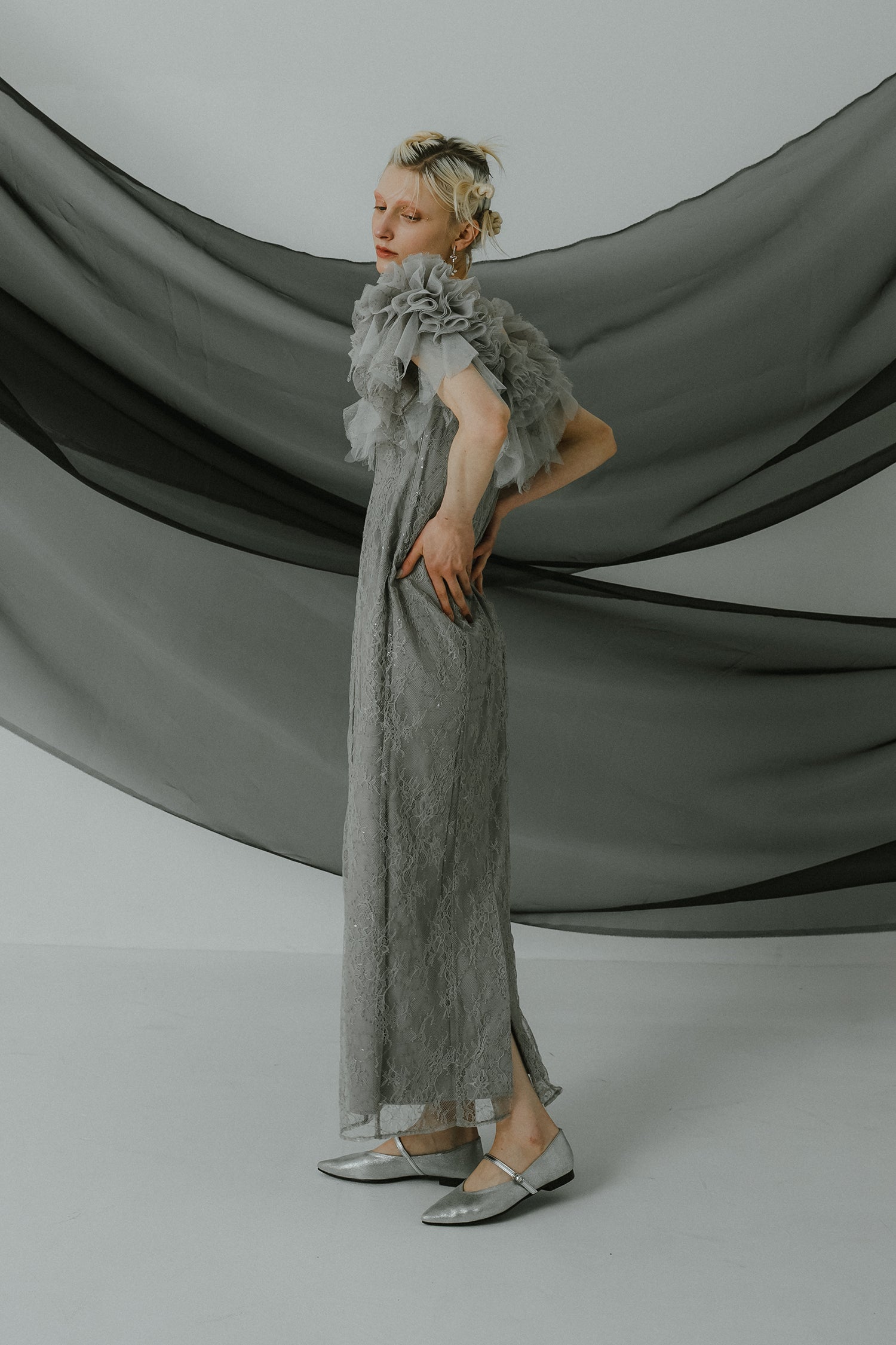 1087 Noir glitter off shoulder dress
