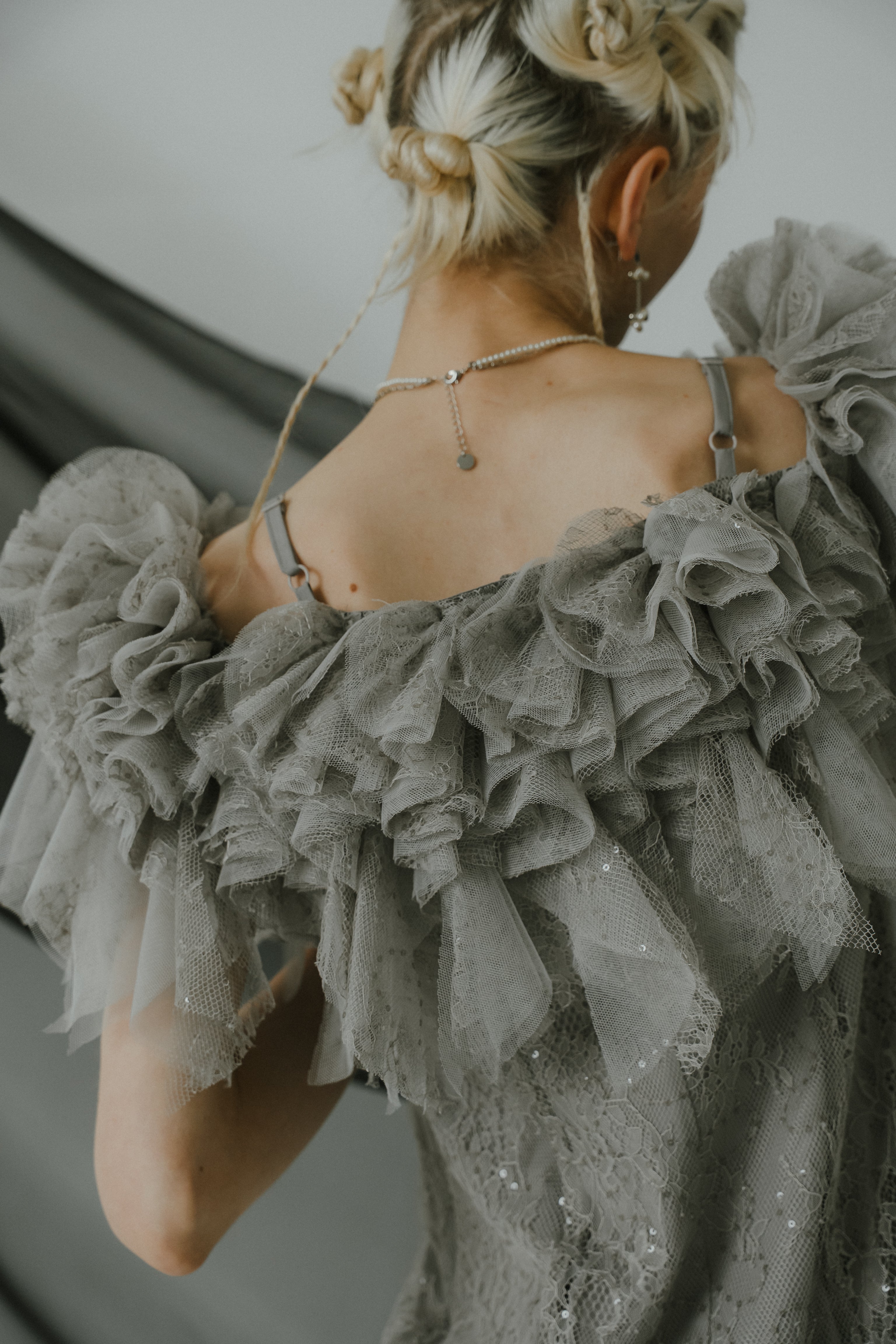 1087 Noir glitter off shoulder dress