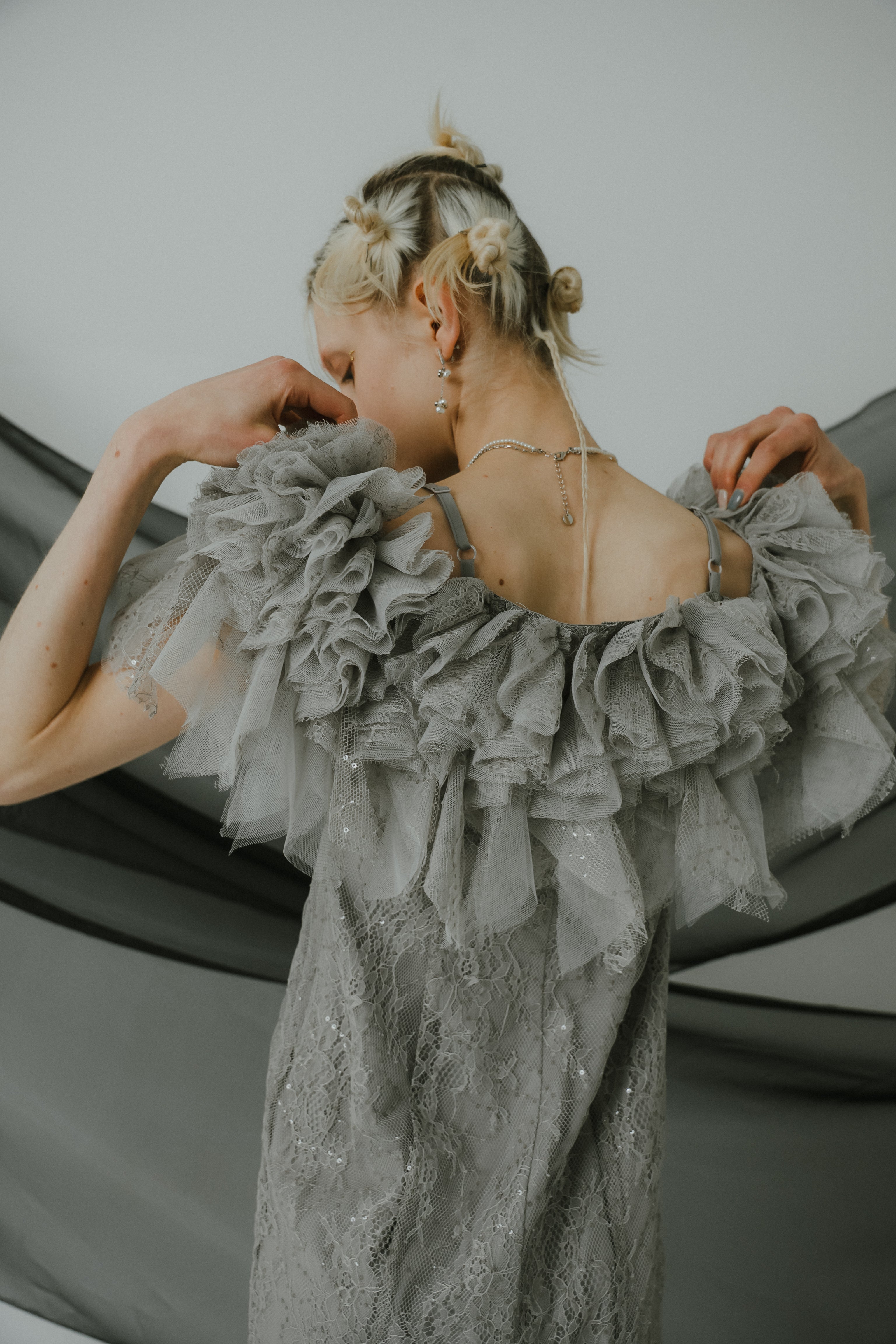 1087 Noir glitter off shoulder dress