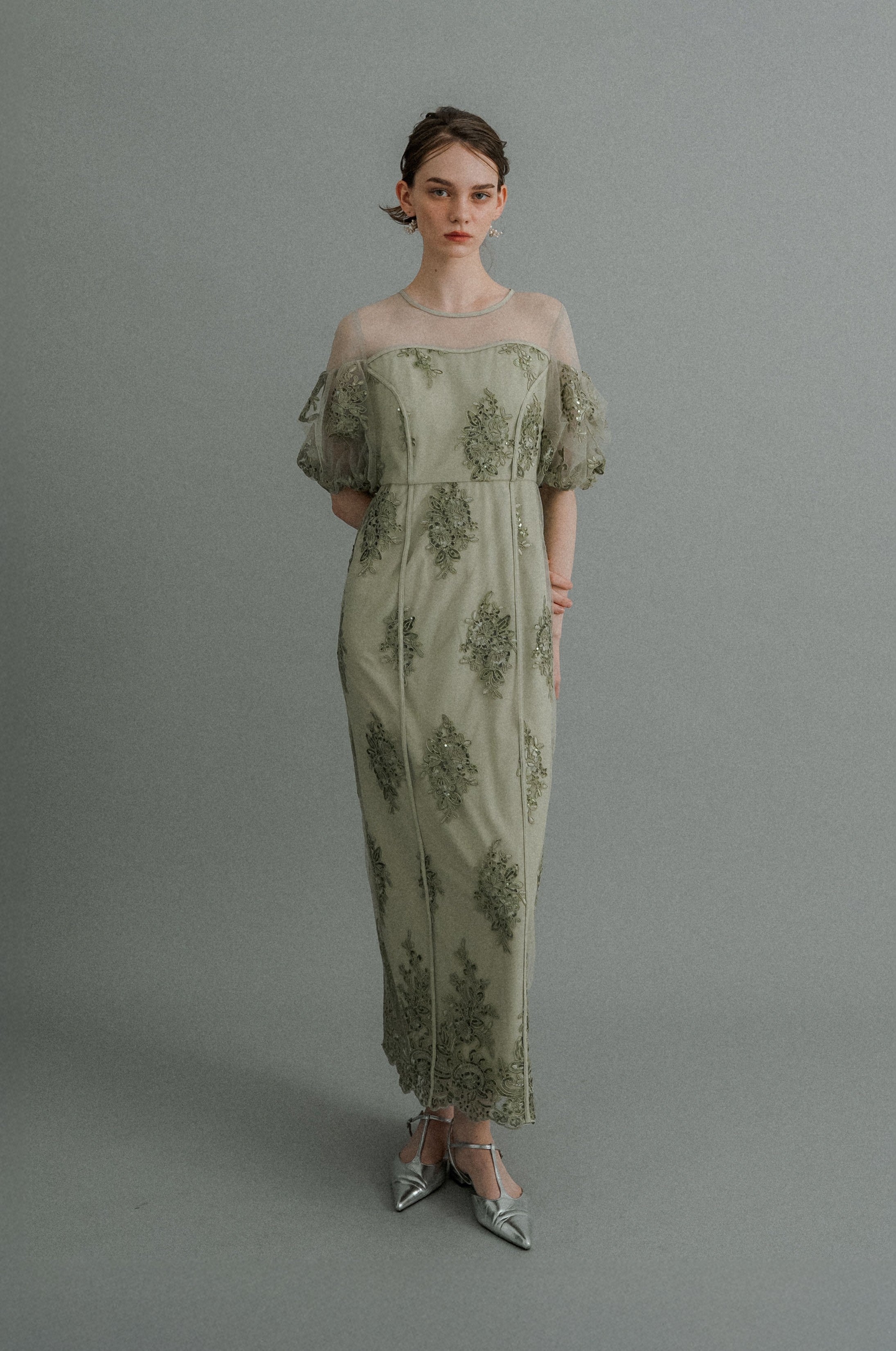 1044 Embroidered sheer dress