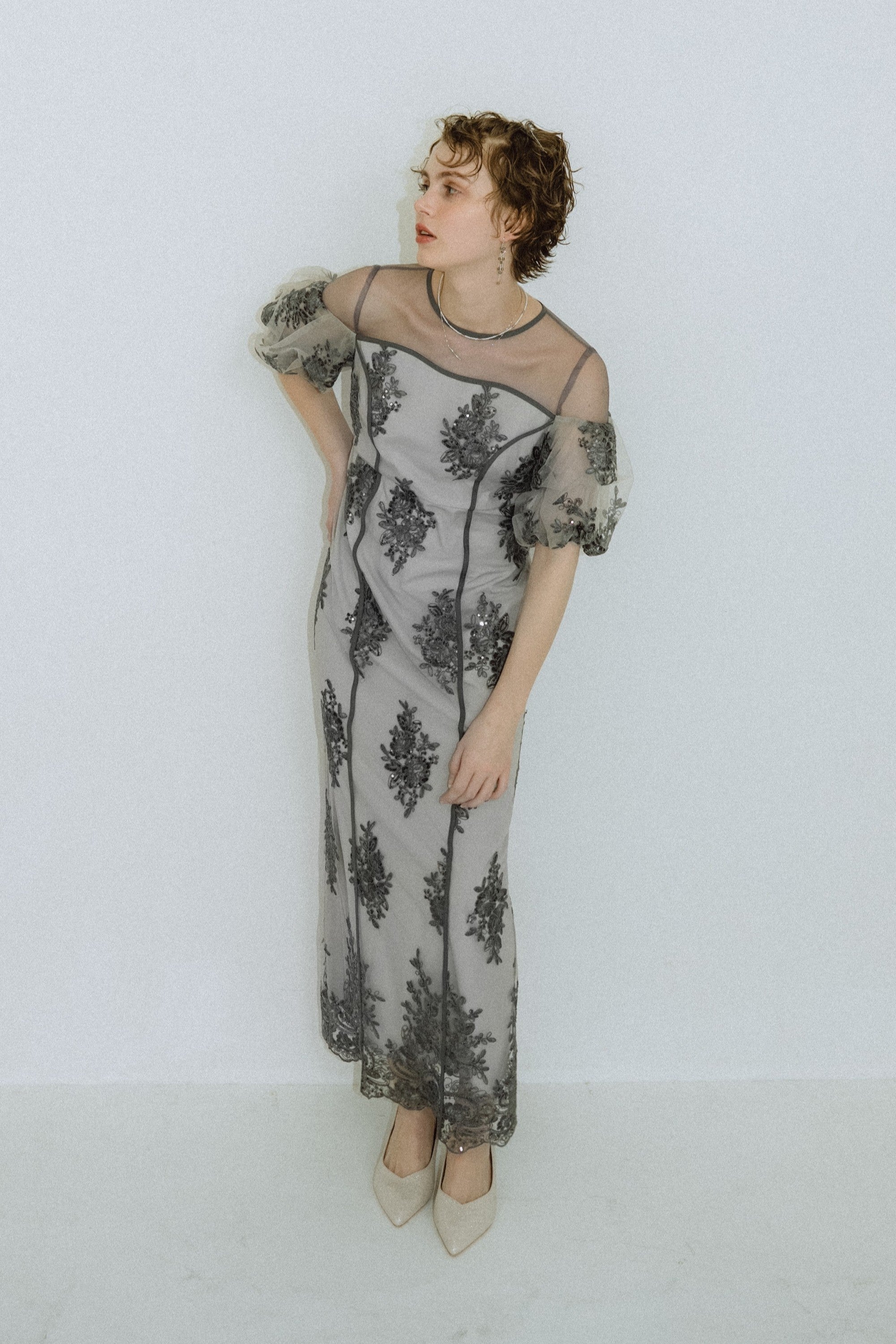 1044 Embroidered sheer dress