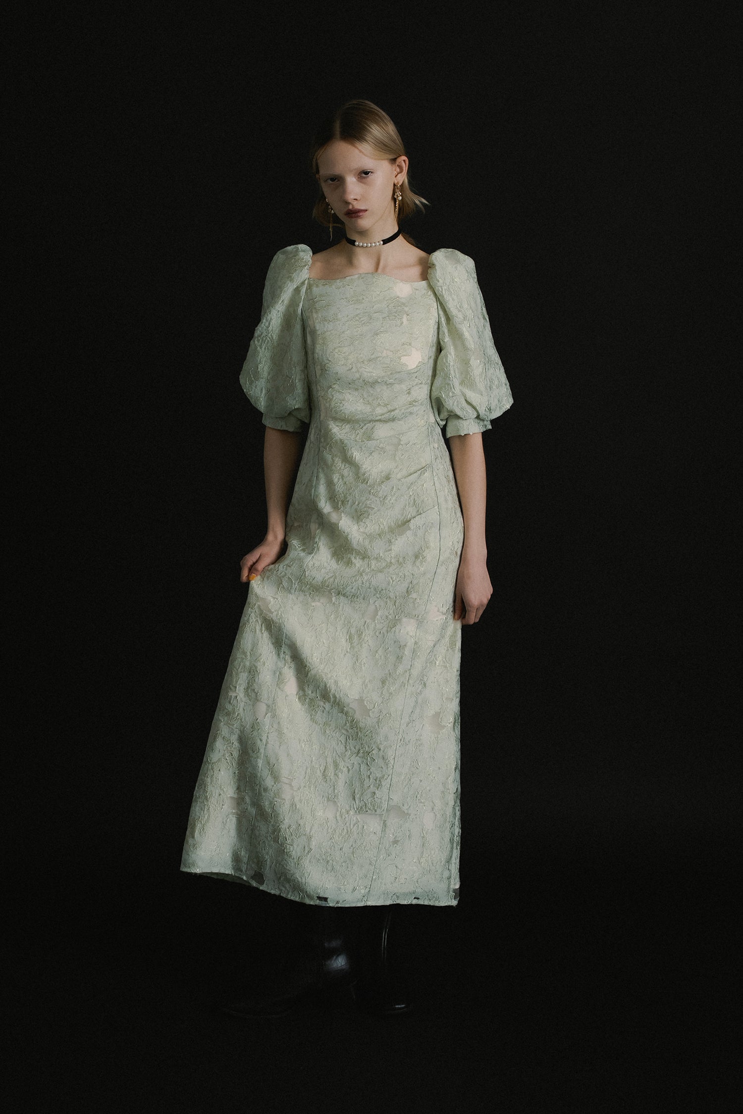 1071 Sheer Jacquard Organza Dress