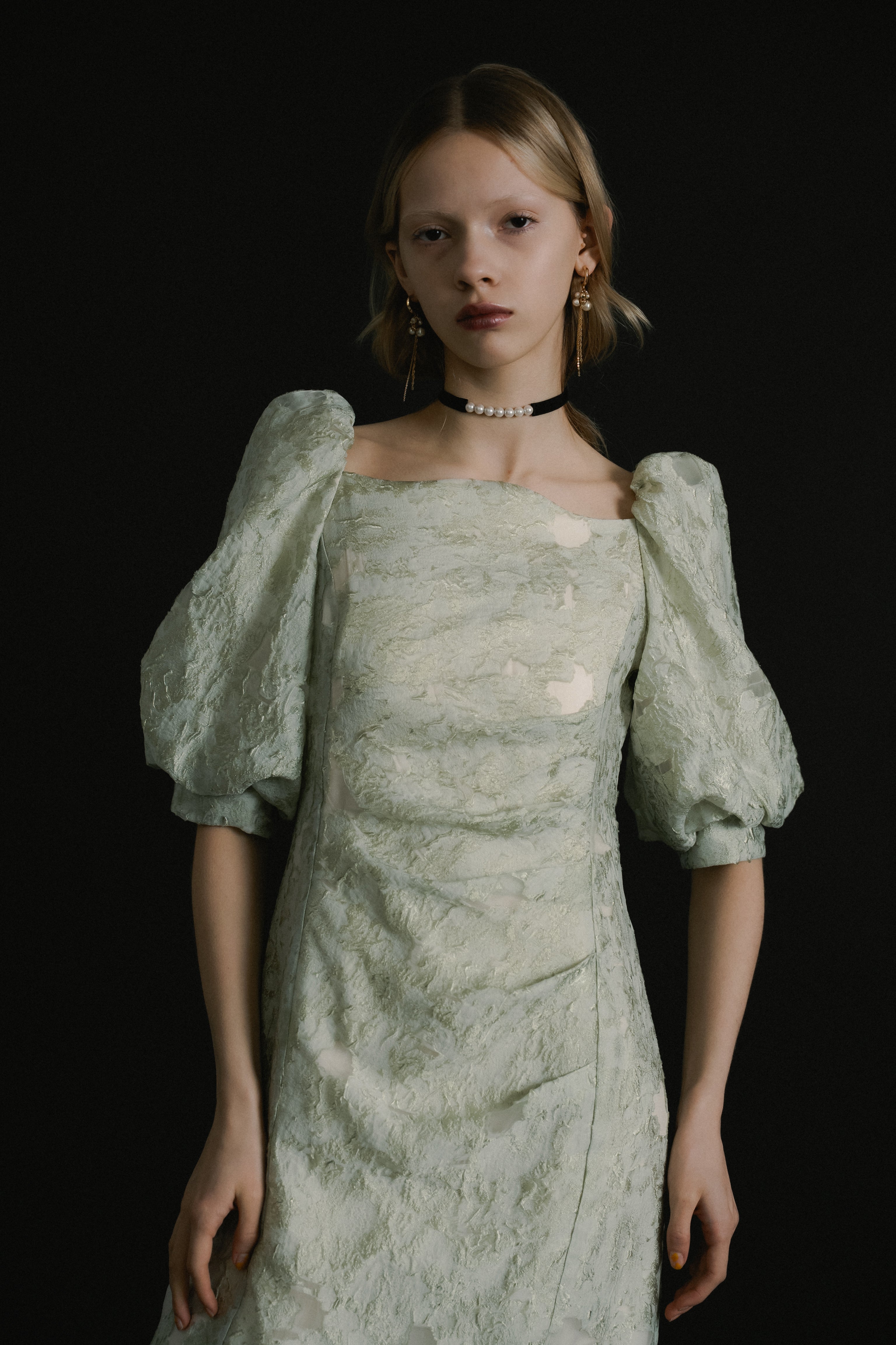 1071 Sheer Jacquard Organza Dress
