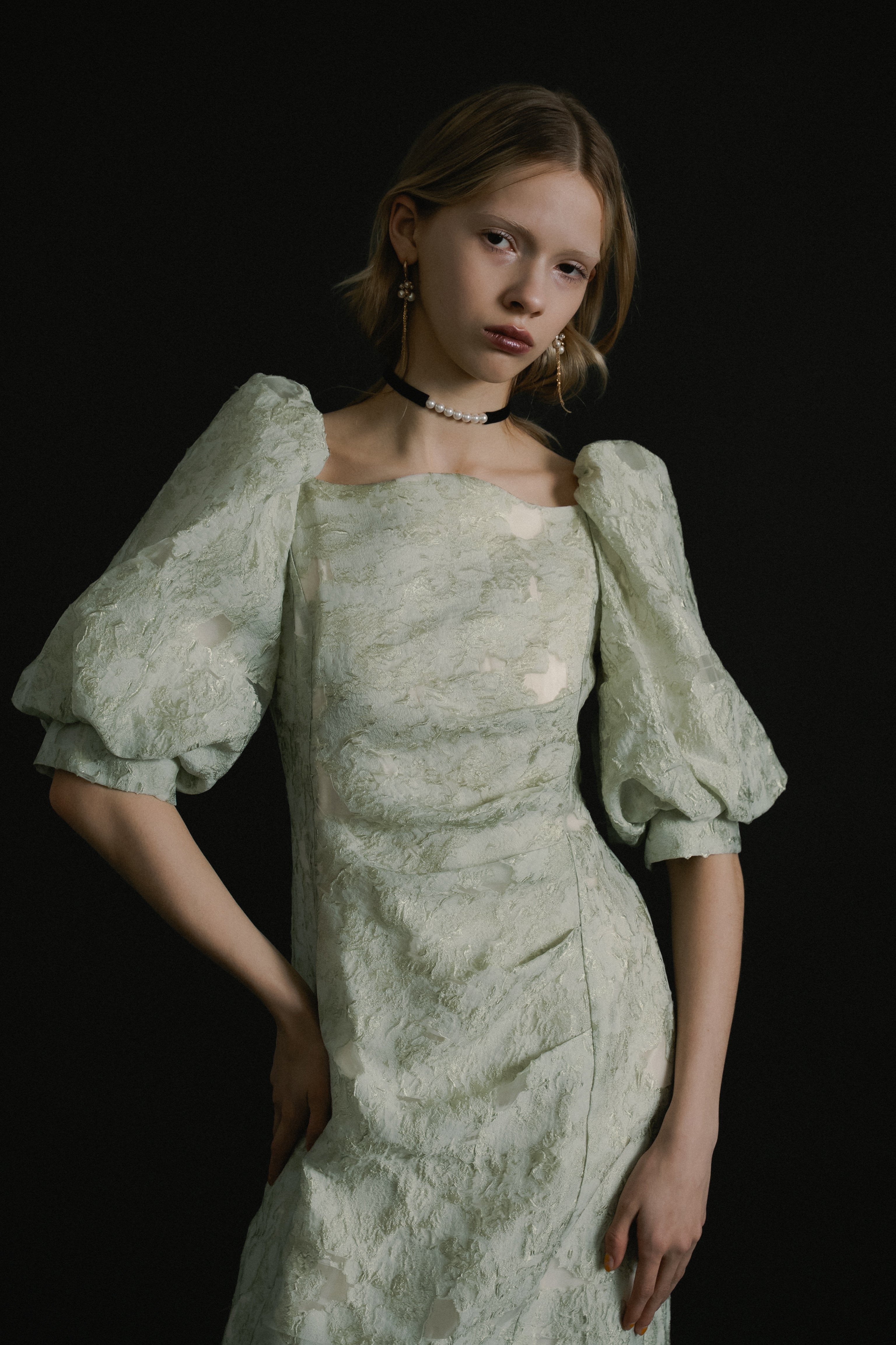 1071 Sheer Jacquard Organza Dress