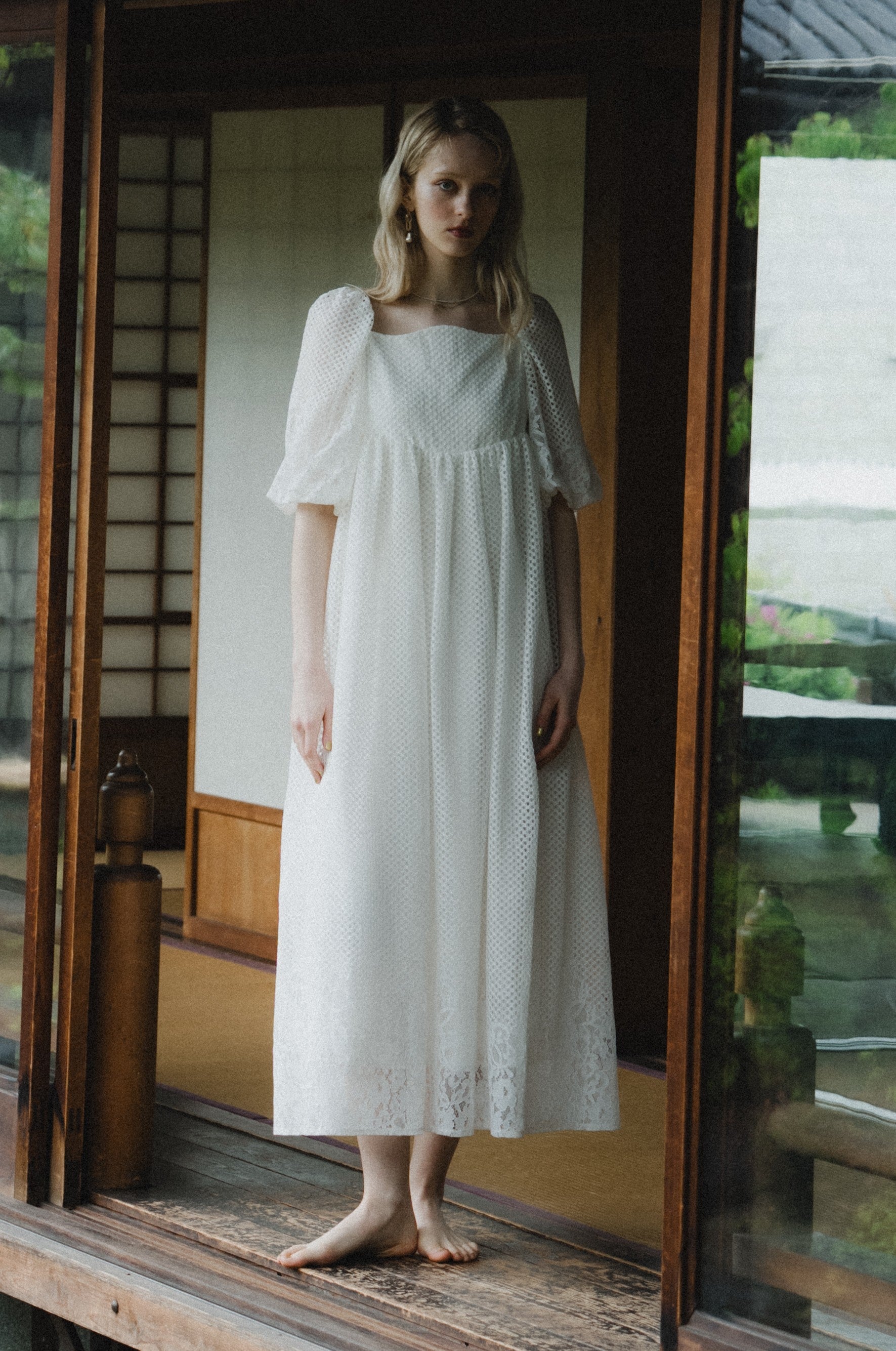 1114 Sheer Gingham Lace Dress