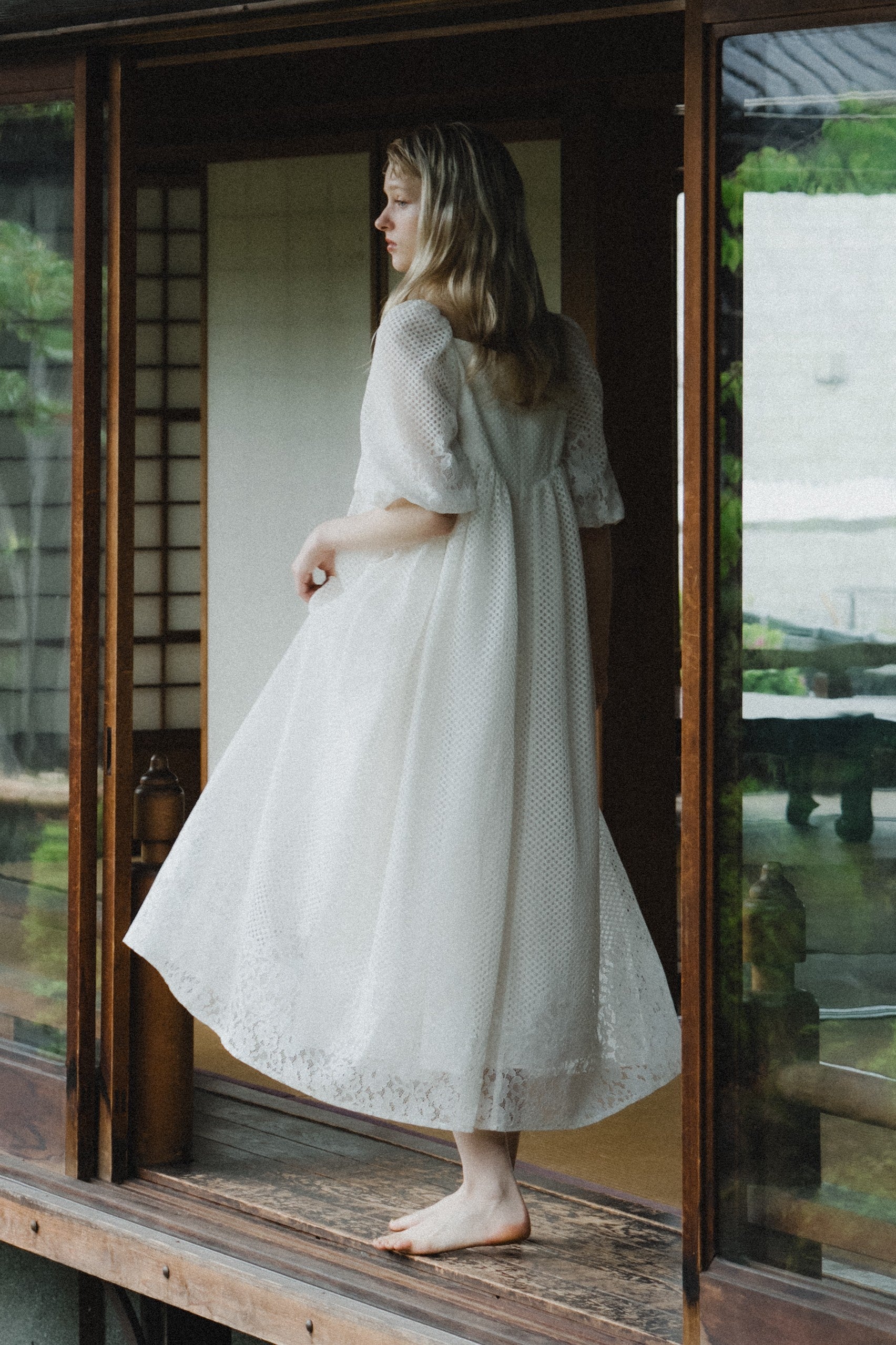 1114 Sheer Gingham Lace Dress