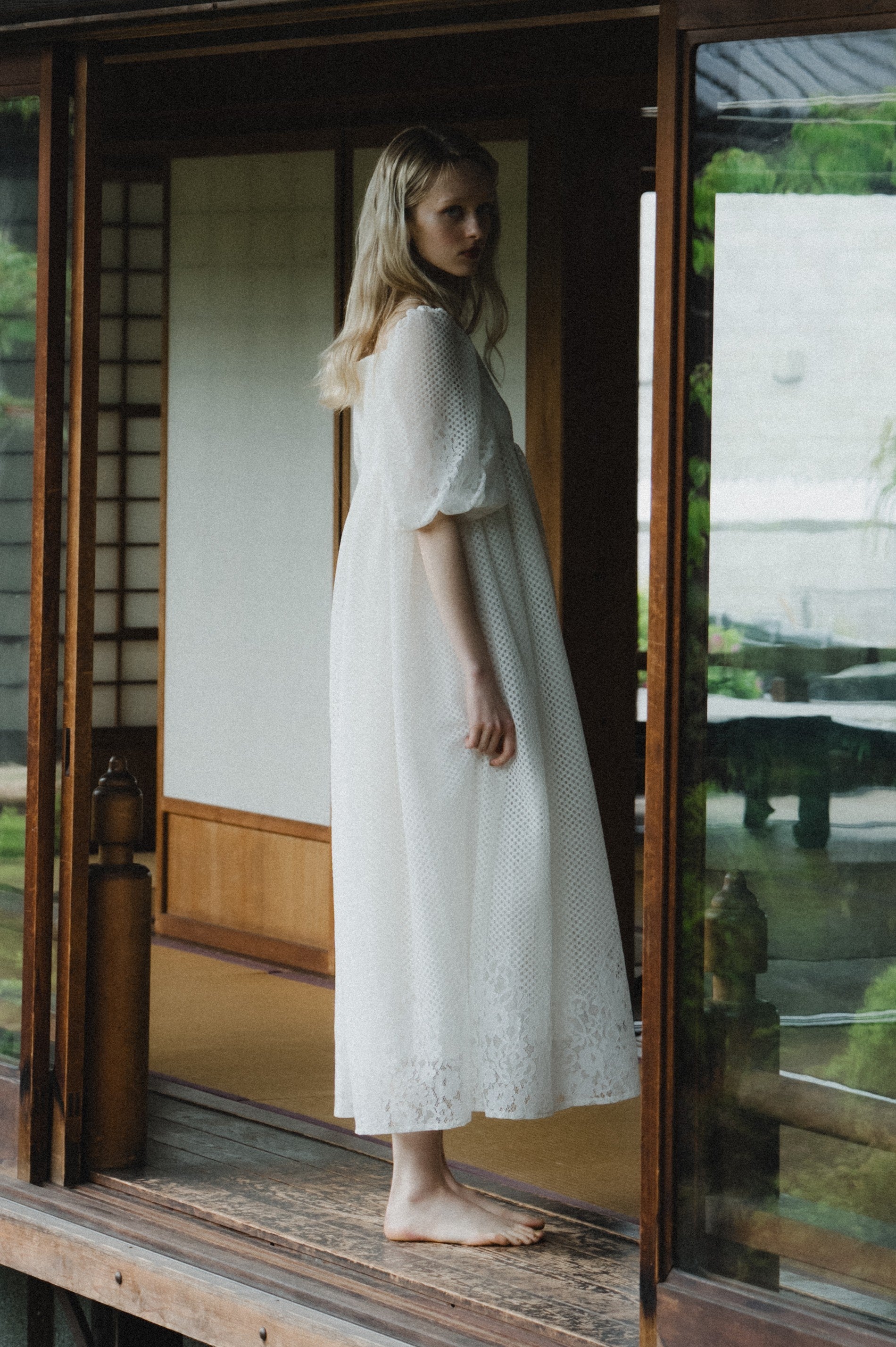 1114 Sheer Gingham Lace Dress