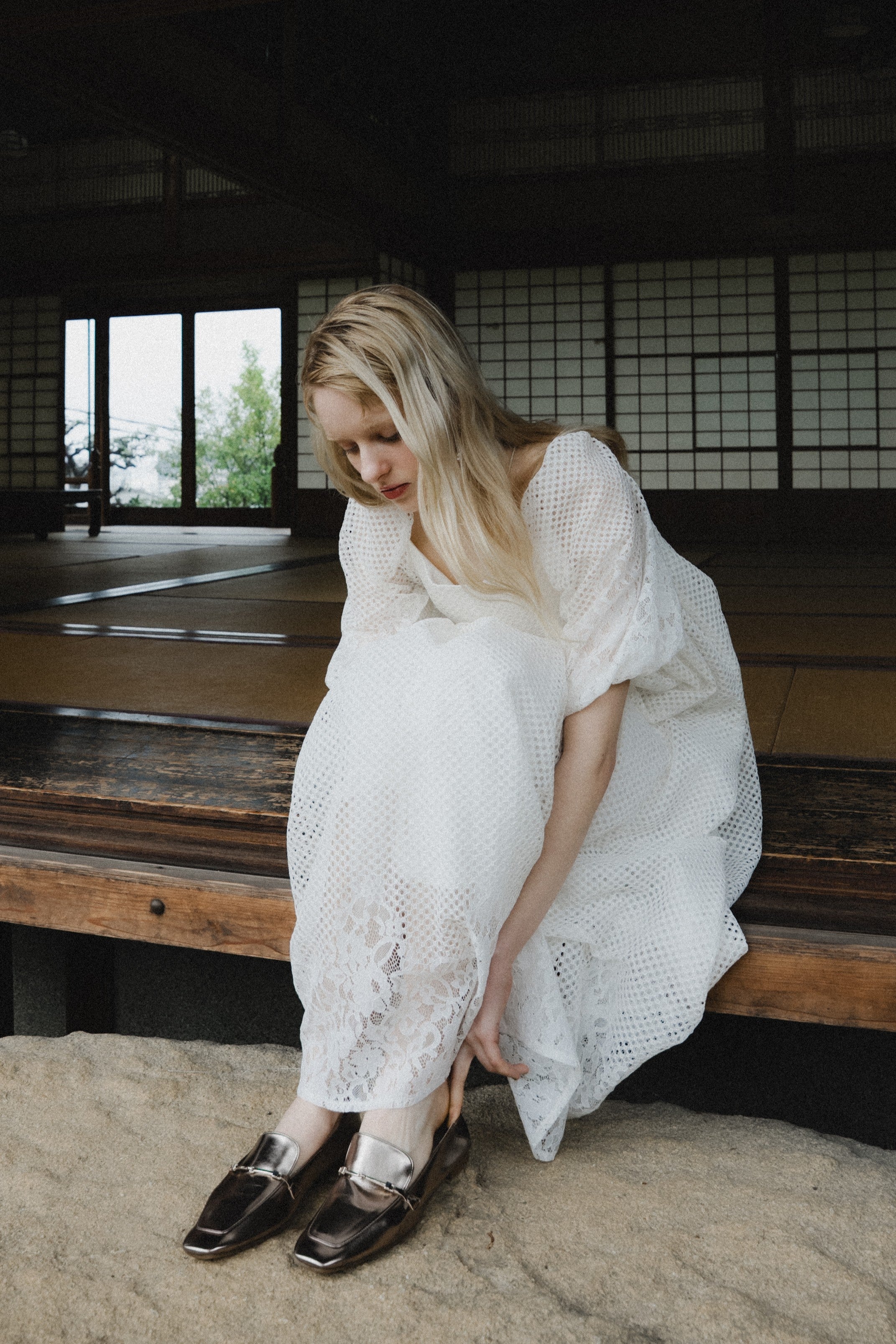 1114 Sheer Gingham Lace Dress