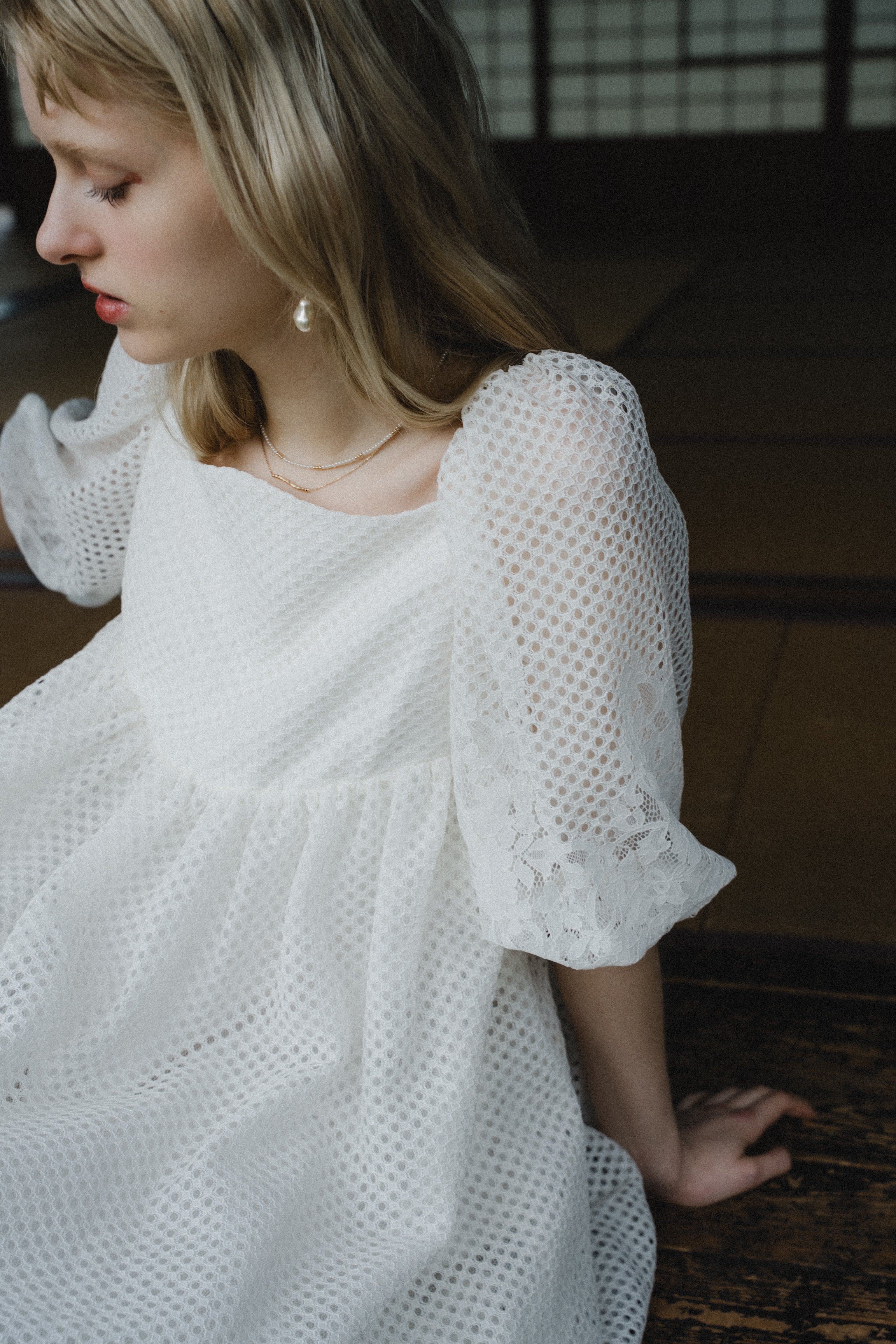 1114 Sheer Gingham Lace Dress