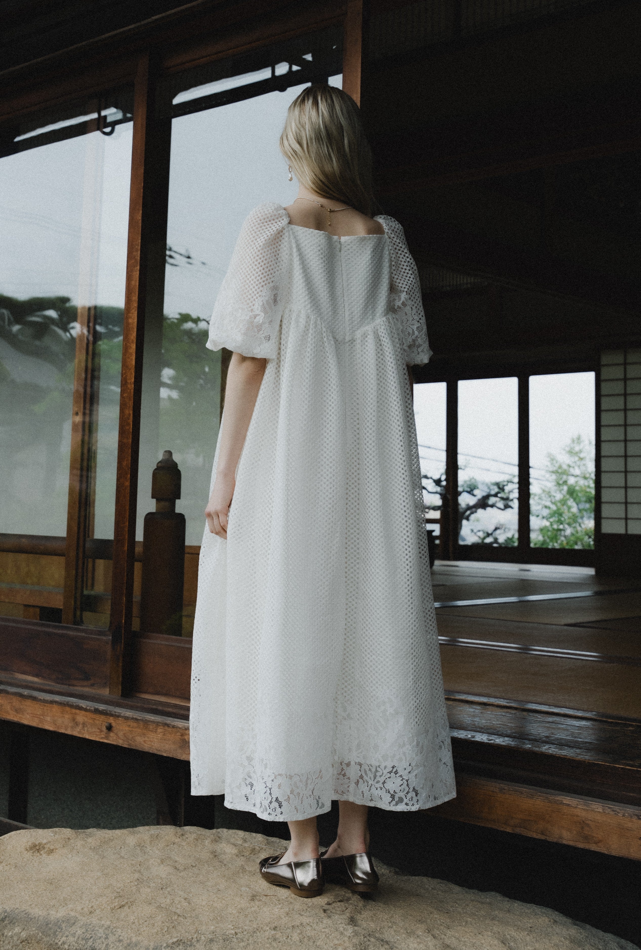 1114 Sheer Gingham Lace Dress