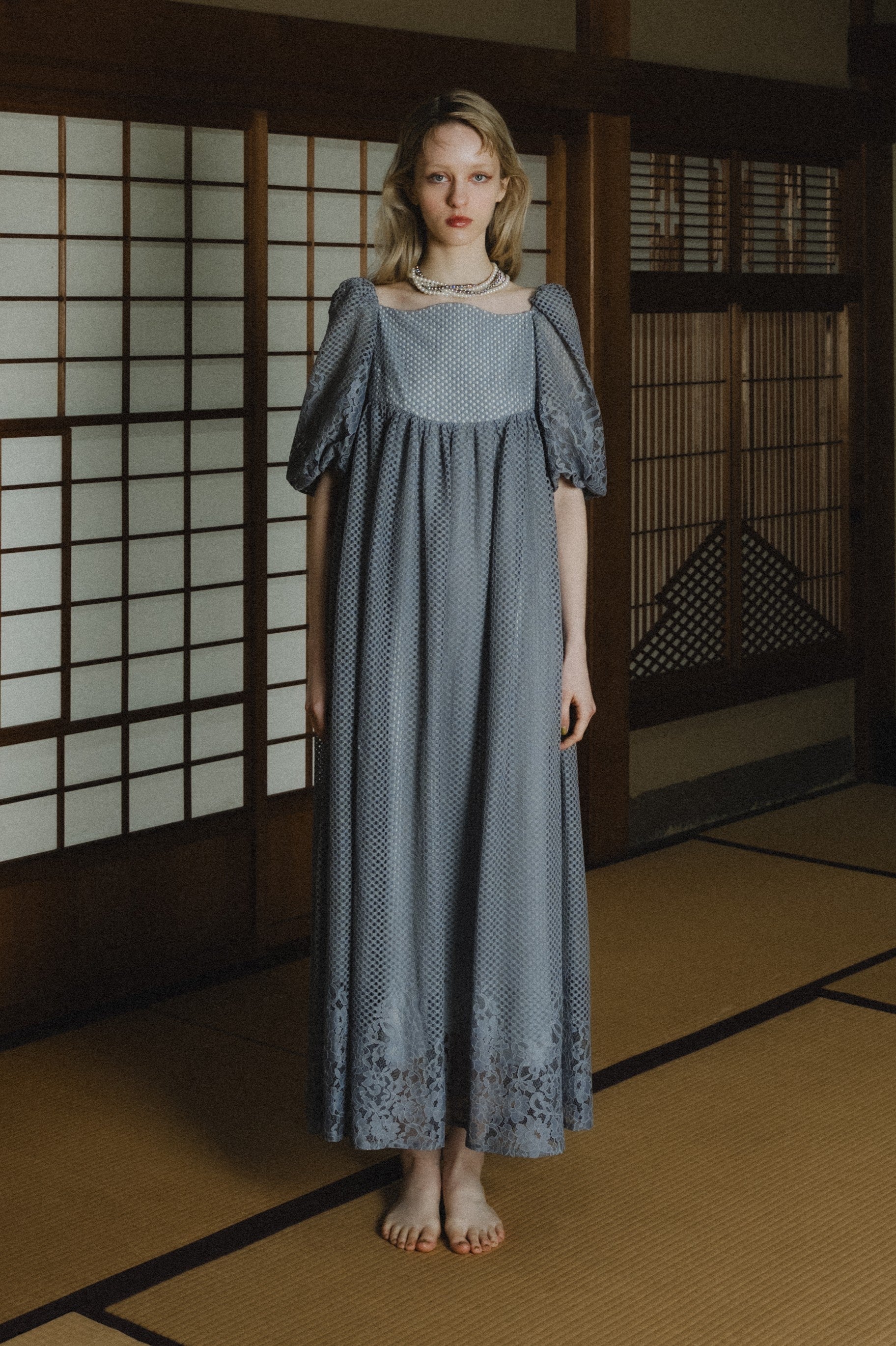1114 Sheer Gingham Lace Dress