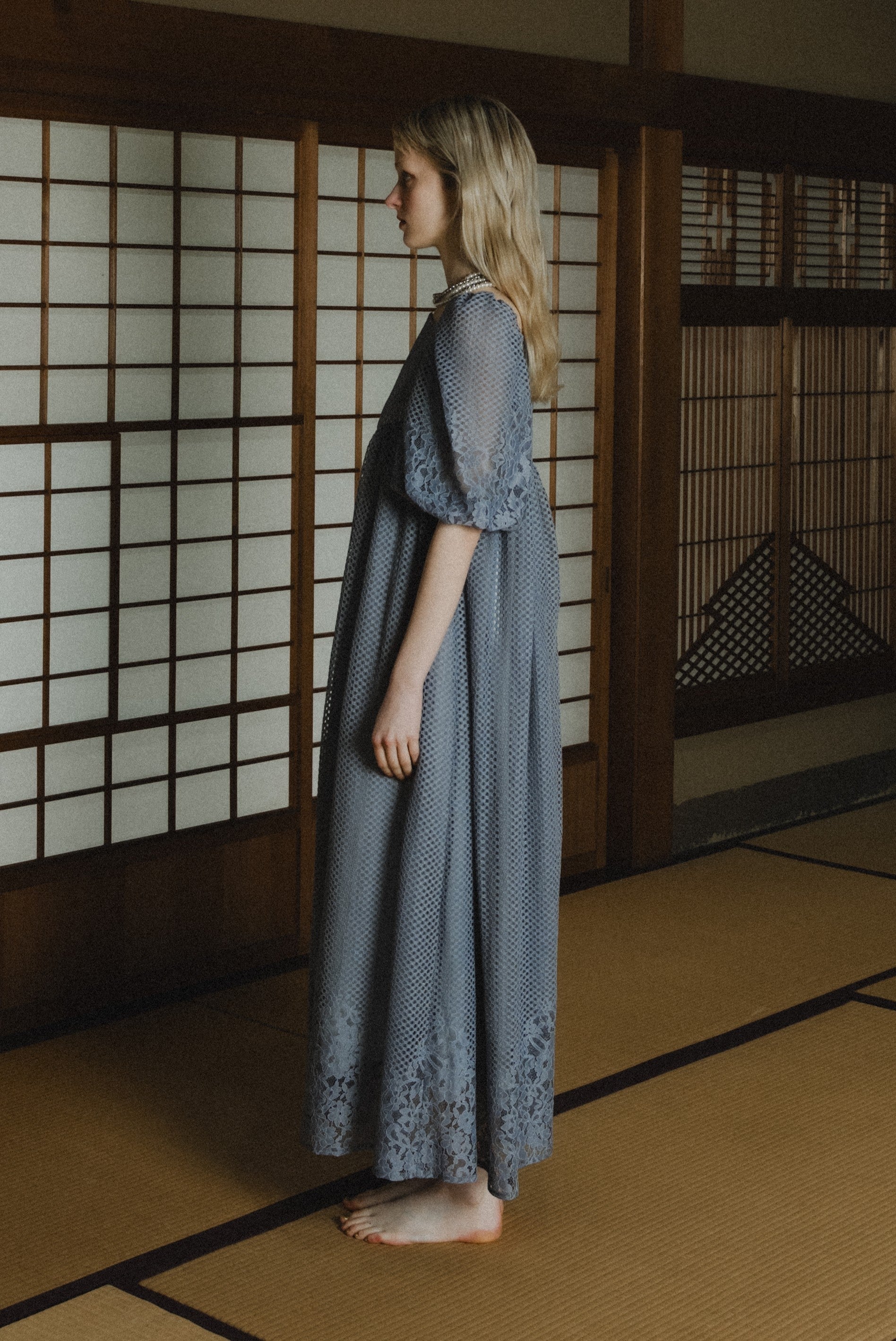 1114 Sheer Gingham Lace Dress