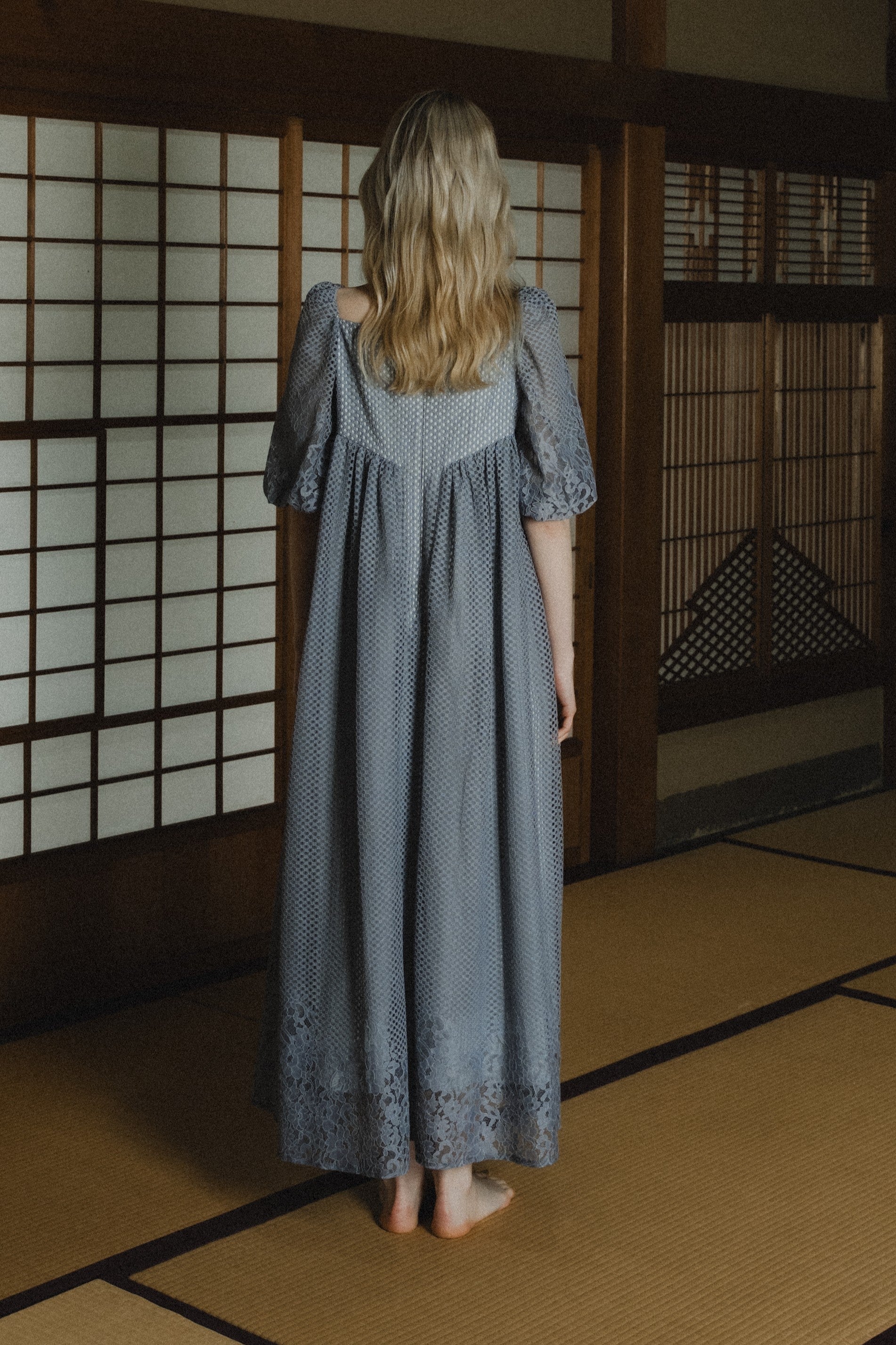 1114 Sheer Gingham Lace Dress