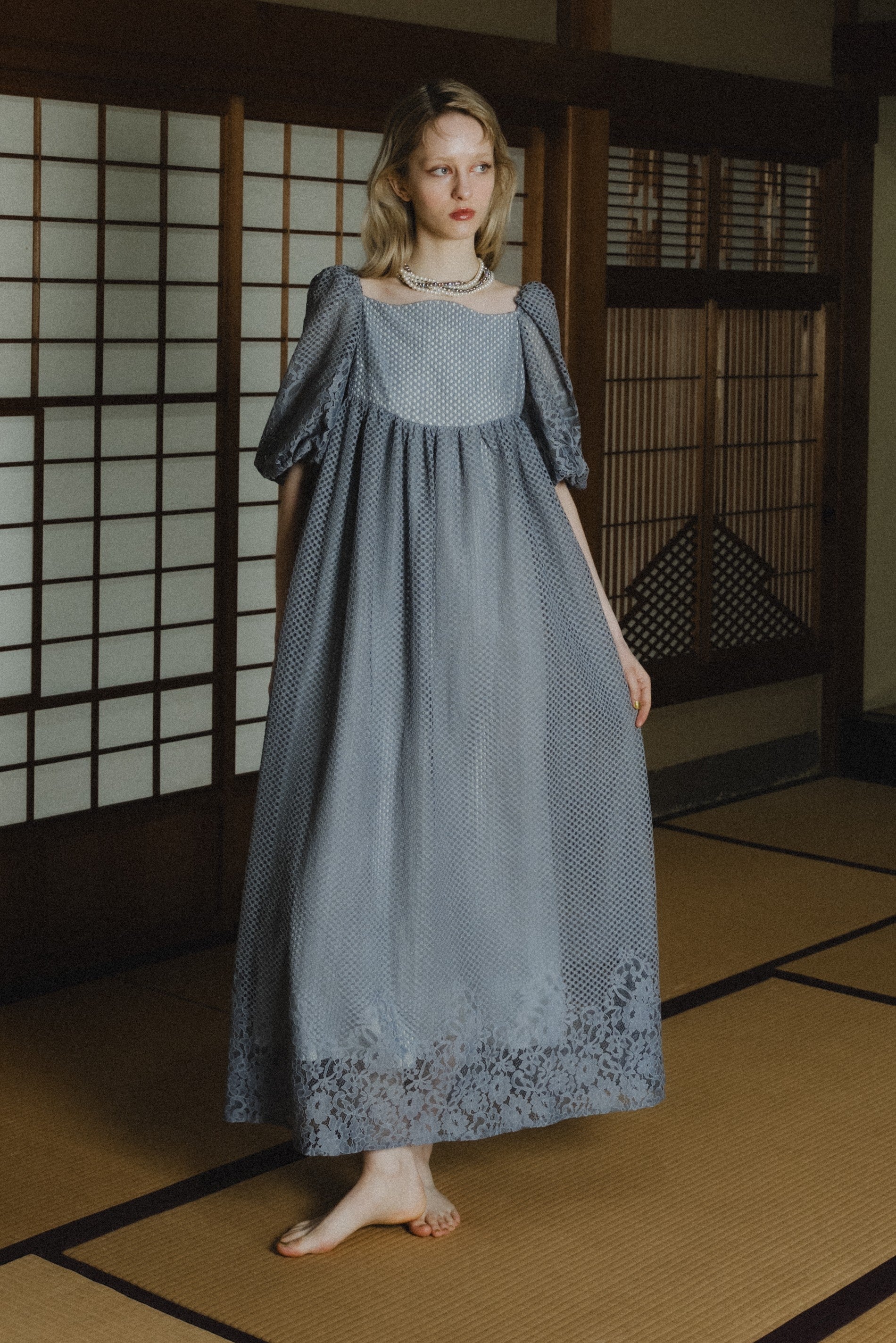 1114 Sheer Gingham Lace Dress