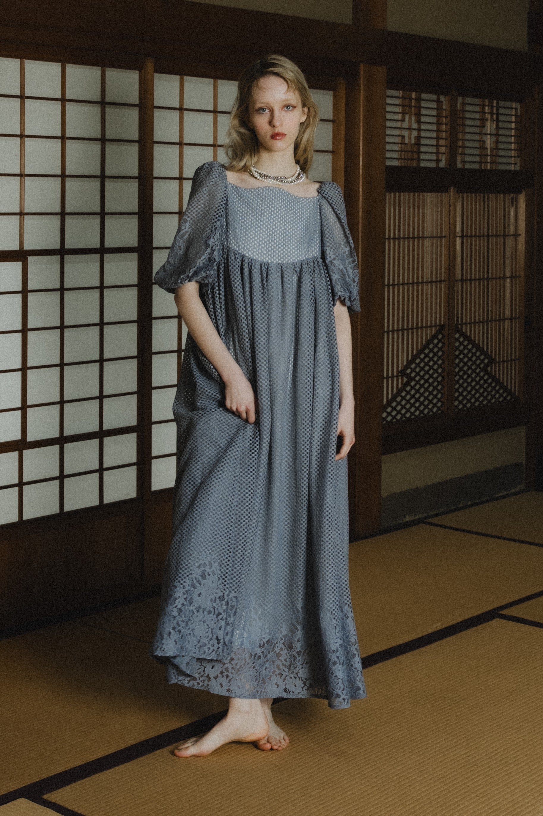 1114 Sheer Gingham Lace Dress